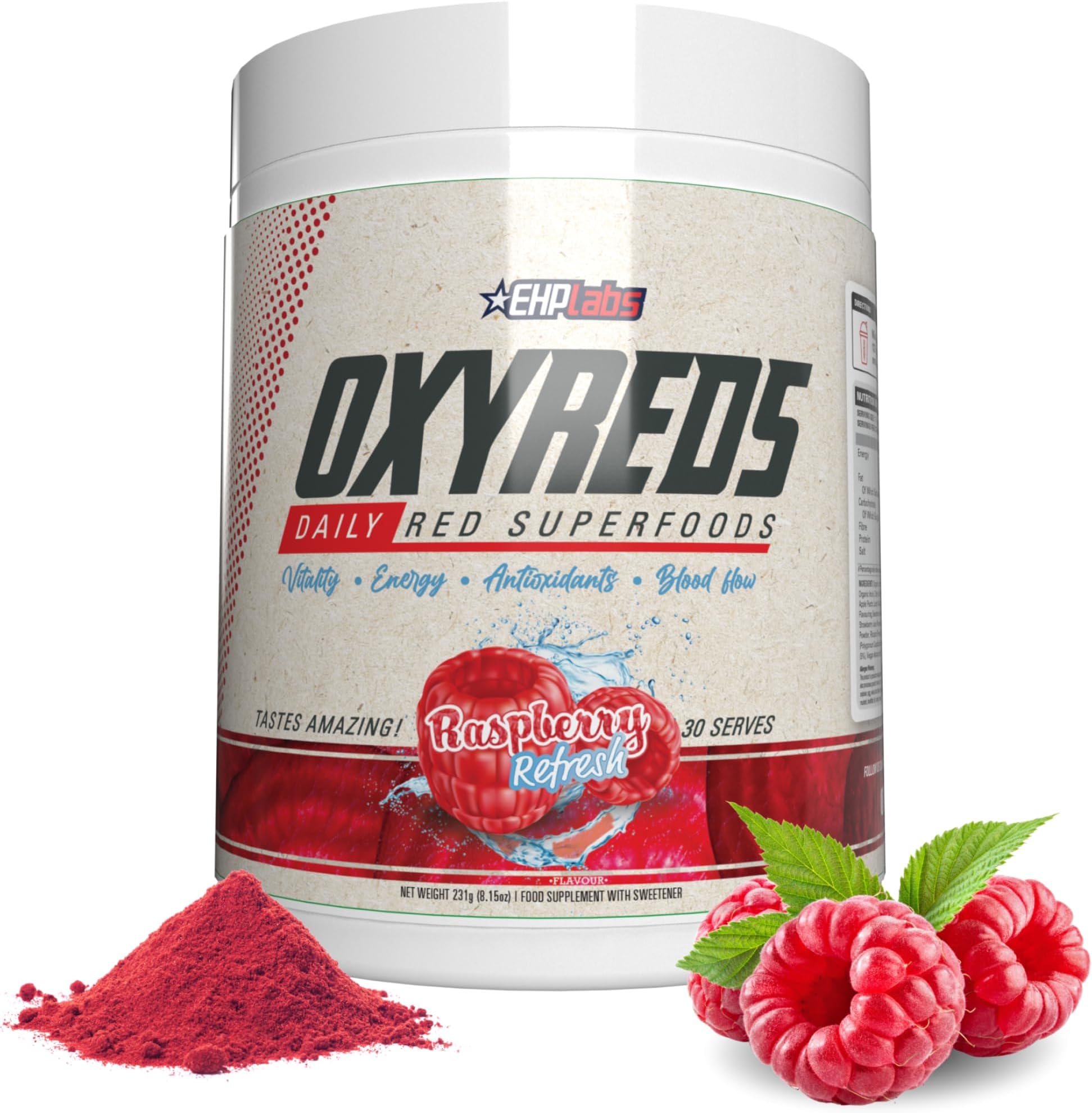 EHPlabs OxyReds Super Beets Powder - Nitric Oxide Supplement, Beet Root Powder, Immune Support Supplement & Prebiotics for Digestive Health, Beet Powder - Raspberry Refresh, 30 Servings