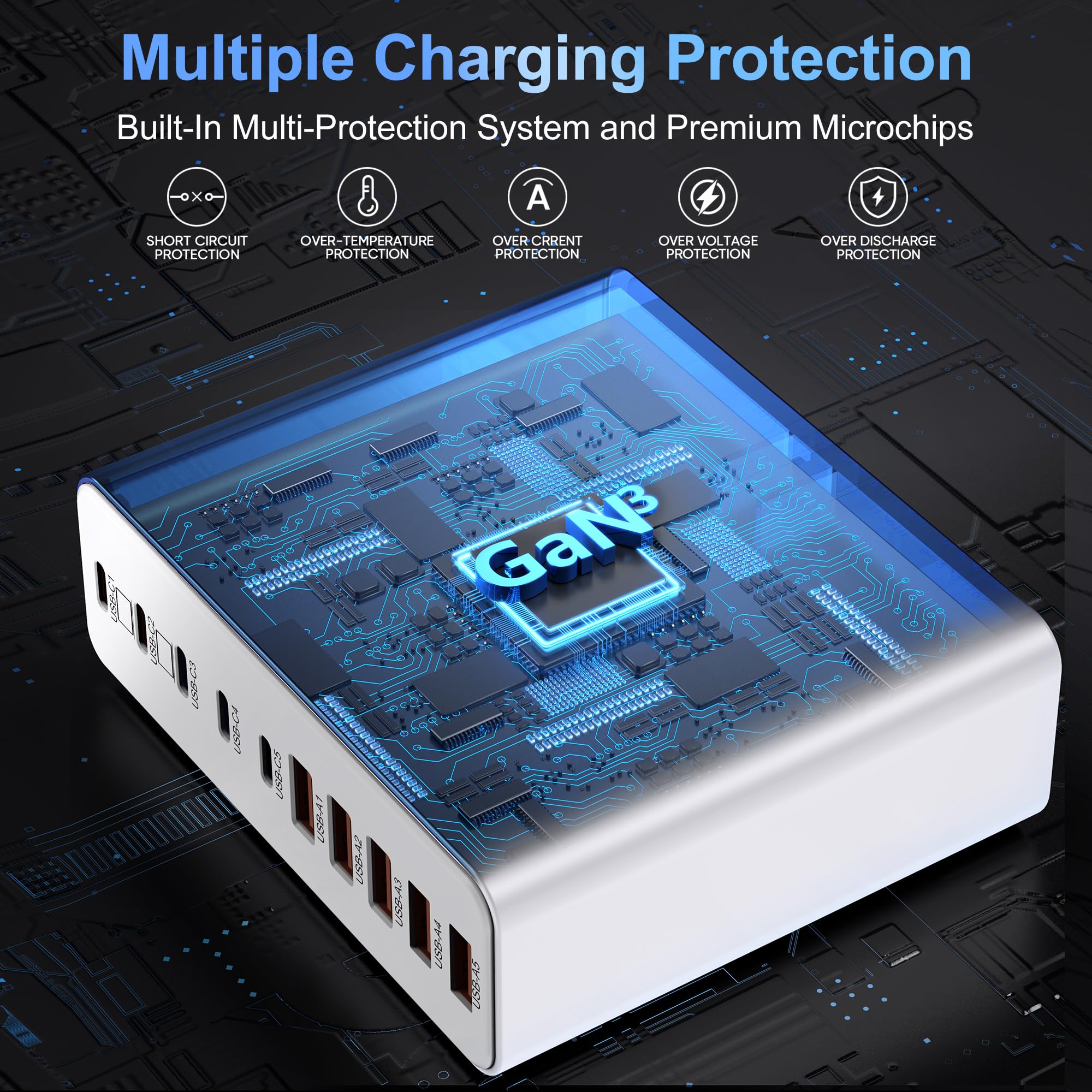 Cargador USB C de 380 W, estación de carga USB C de 10 puertos GaN III adaptador de estación de carga rápida para MacBook Pro/Air, iPad, iPhone, Dell XPS, Samsung Galaxy (blanco)