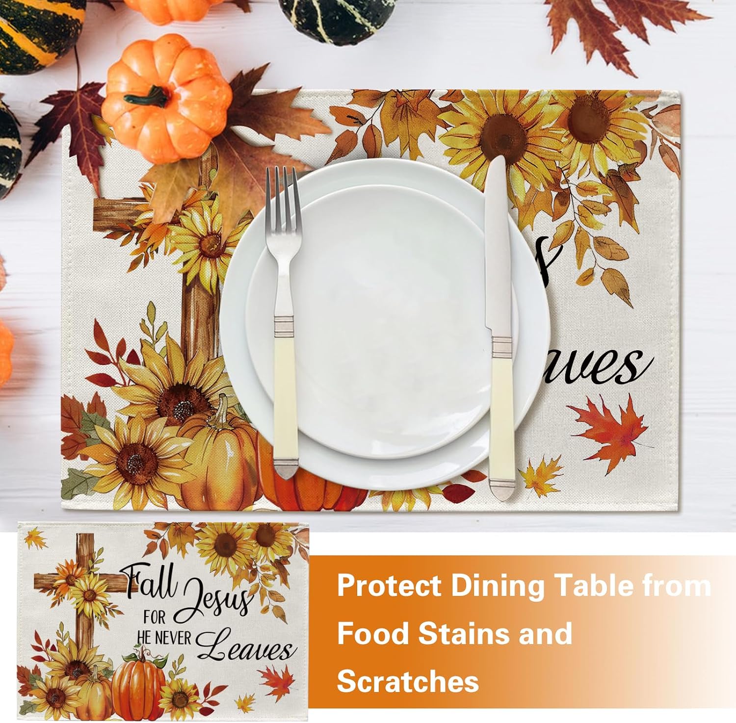 Fall for Jesus He Never Leaves Christian Placemats Set of 4