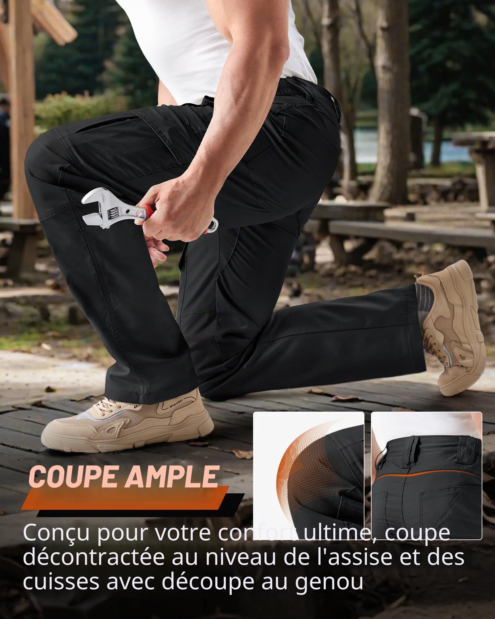 IGOLUMON Pantalon de Travail Homme Cargo Tactique - Pantalon de Sécurité Stretch avec 10 Poches - Tissu Anti-Déchirure & Taille Élastique pour Chantier, Randonnée et Tactique