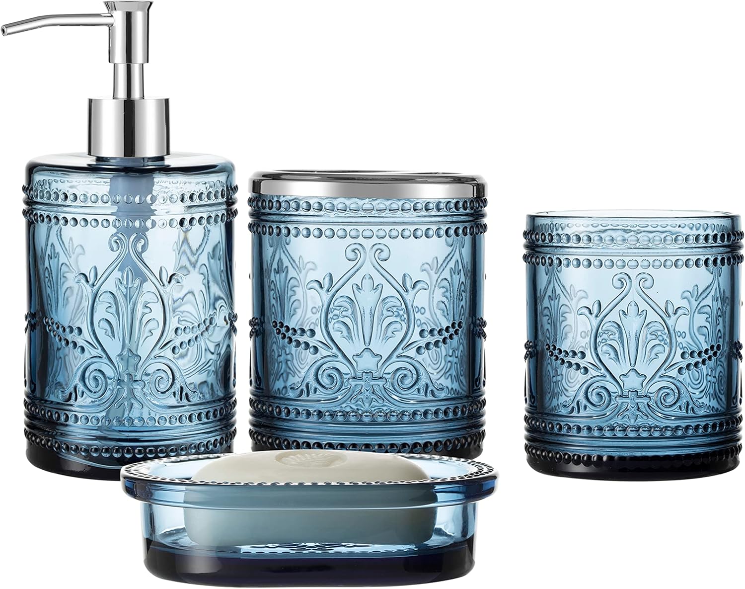 4PCs Heavy Weight Decent Blue Glass Bathroom Accessories
