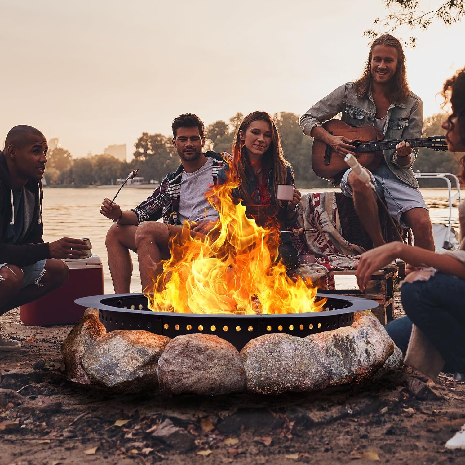 OutVue 36 inch Fire Ring, Large Round Firepit Insert,Fire Pit Ring for Camping, Wood Burning Fire Pit for Yard,Garden,Outdoor Fireplace, DIY Fire Rings for Outside