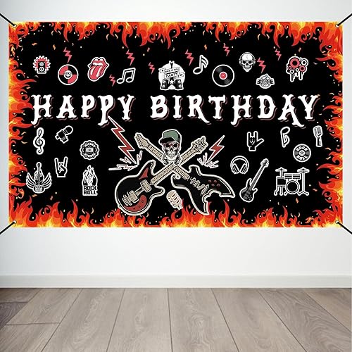 Miniatura 1 de Crenics Decoraciones de fiesta de cumpleaños de Rock and Roll, creativo gran cartel de feliz cumpleaños para Born to Rock Star tema musical