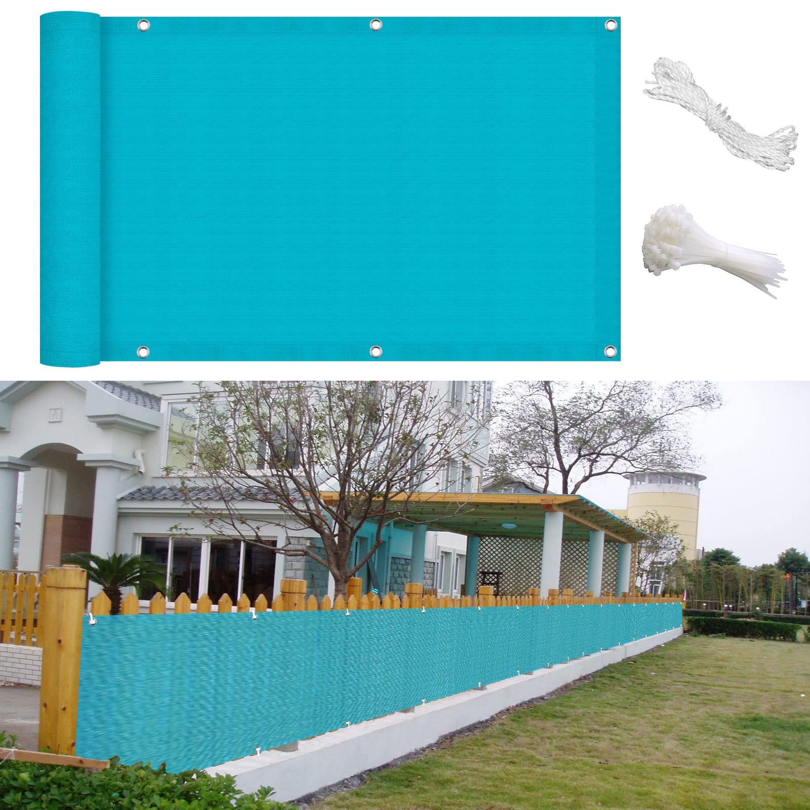 Telo Privacy Ringhiera 80 x 250 cm Recinzione Copertura, Frangivento Recinzione Copertura Protezione della Privacy Frangivento in HDPE per Balcone Giardino, Blu Cielo