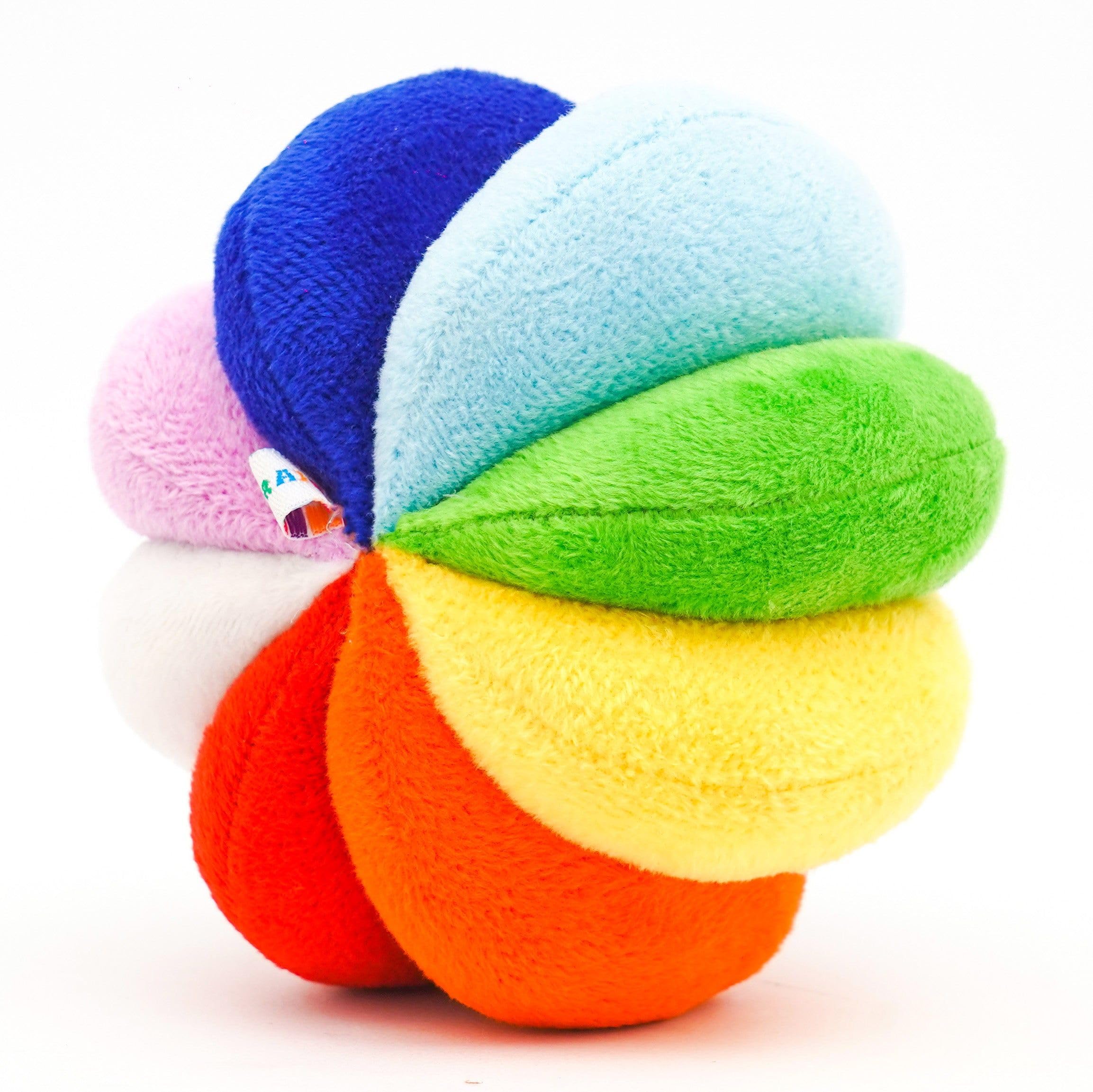 B4BRAIN Rainbow Soft Ball for Babies | Cotton Colorful Early Learning Toy for Crib Stroller Car Seat | Montessori Sensory Play | Teething Safe | Baby Gift | 3 to 12 Months | Multicolor