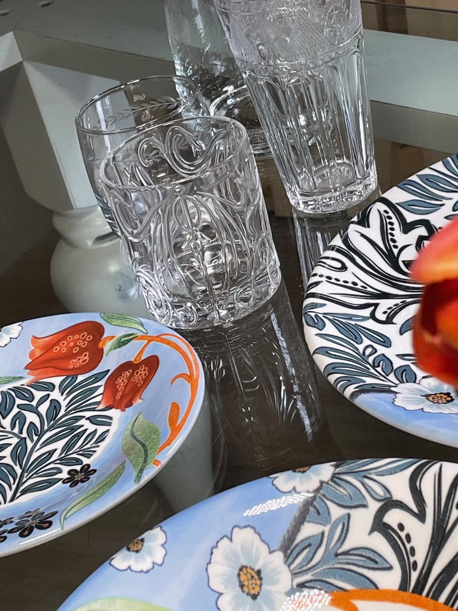 Wald Collezione da Tavola di Piatti Piani, Fondi, Frutta, Insalatiera e Portata in Ceramica, Decoro Tulipano, Lavabili in Lavastoviglie (Set Completo 20 pz)
