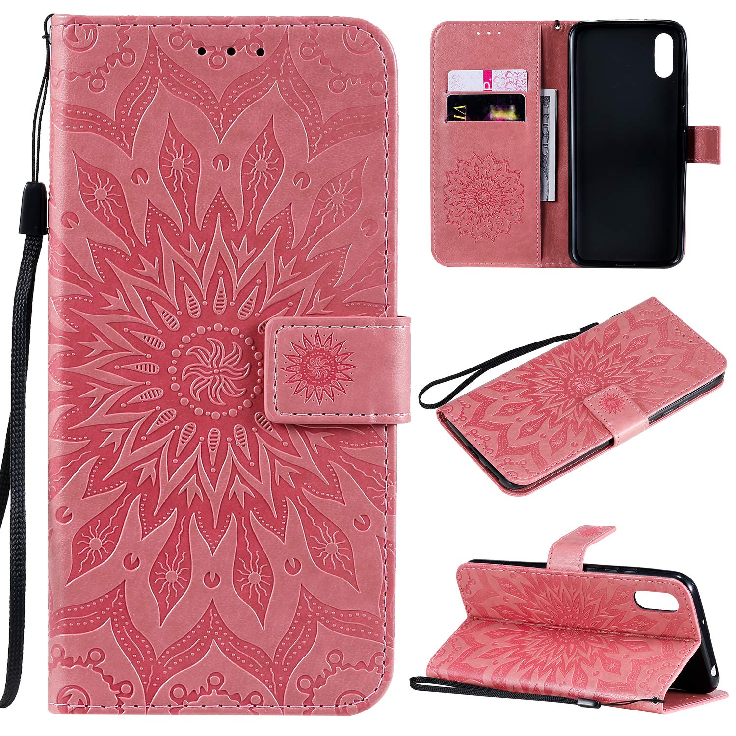AIFILLE Cover Portafoglio Per Redmi 9A - Con Stampa Mandala Fiori, Flip Rigida Con Slot Carte E Supporto, 360° Antiurto - 5