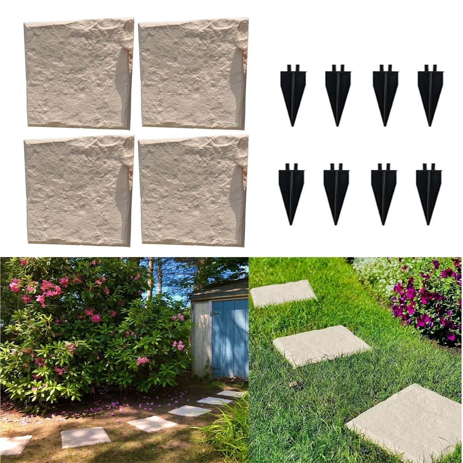 Dalles de pas japonais résistantes aux intempéries for allées, pavés en résine durable de 40 cm avec piquets, à enfoncer dans le sol for allées, pelouses et jardins.