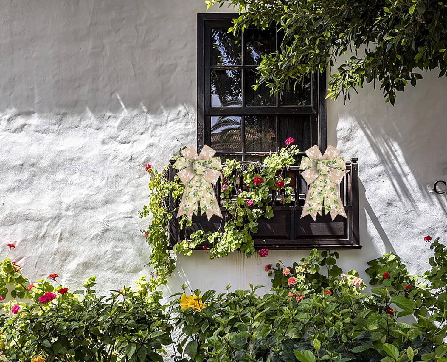 2pcs Spring Wreath Bows White Camellia Flowers Burlap Bows for Wreath, Brown Butterfly Ribbon Bows Spring Retro Flowers Decor Bows for Springtime Indoor Outdoor Decoration Wreath Ornament Supplies - Image 5