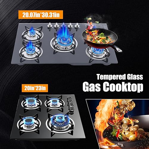 Miniatura 7 de Estufa de gas de 23 pulgadas, 4 quemadores, estufa integrada de vidrio templado LPGNG, placa de cocina de gas, hogar, cocina, cocina, cocina,