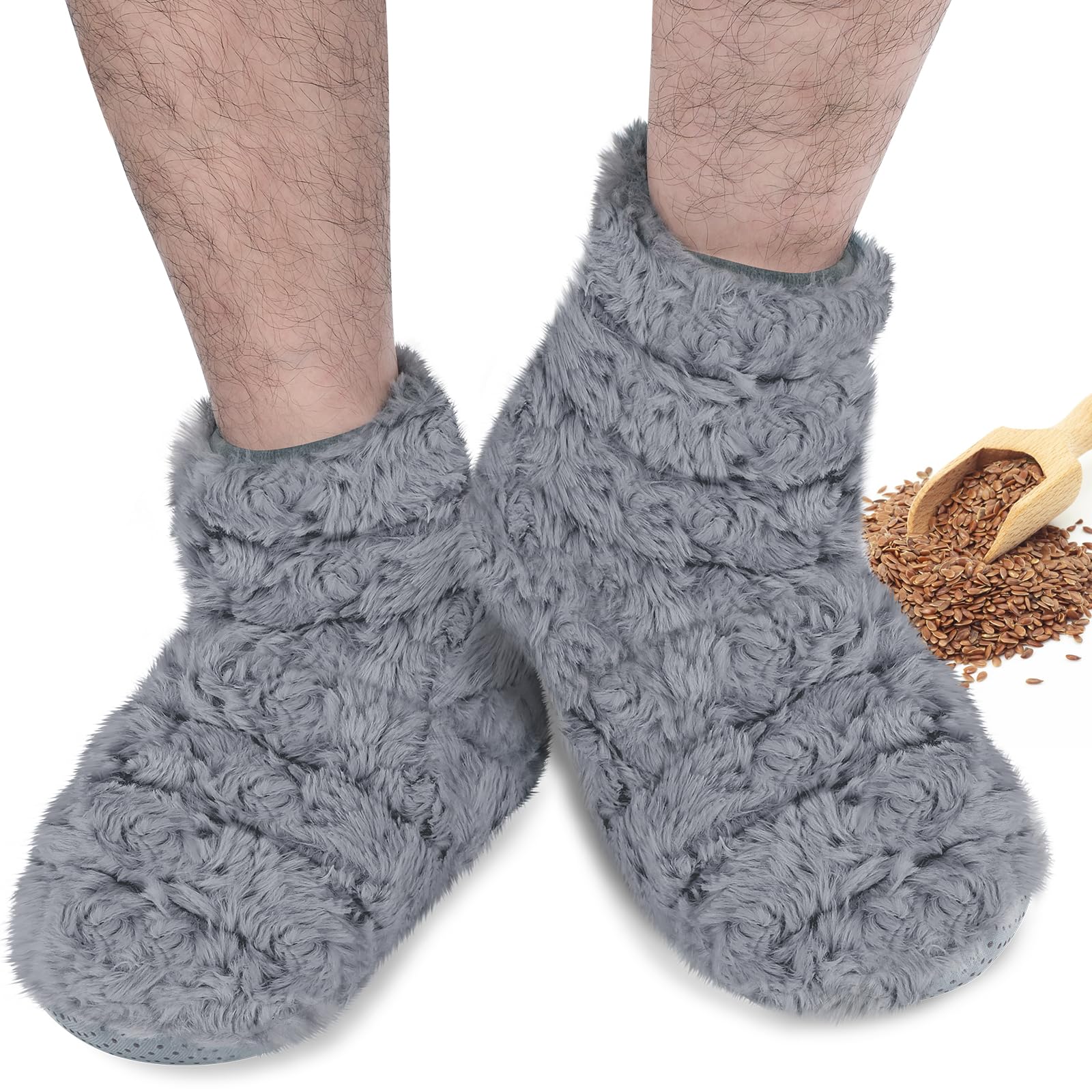 Photo 1 of REVIX Microwavable Booties and Feet Warmers for Women & Men, Microwave Heated Foot Warmer with Flaxseed Moist Heat for Cold Feet, Gray, L