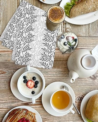 Miniatura 4 de Kitchen Towel 2 Packs Cotton Waffle Weave, Grey Leaves Rustic 16 x 24 Inch Absorbent Quick Drying Dish Towels Clothes for Kitchen Living Room