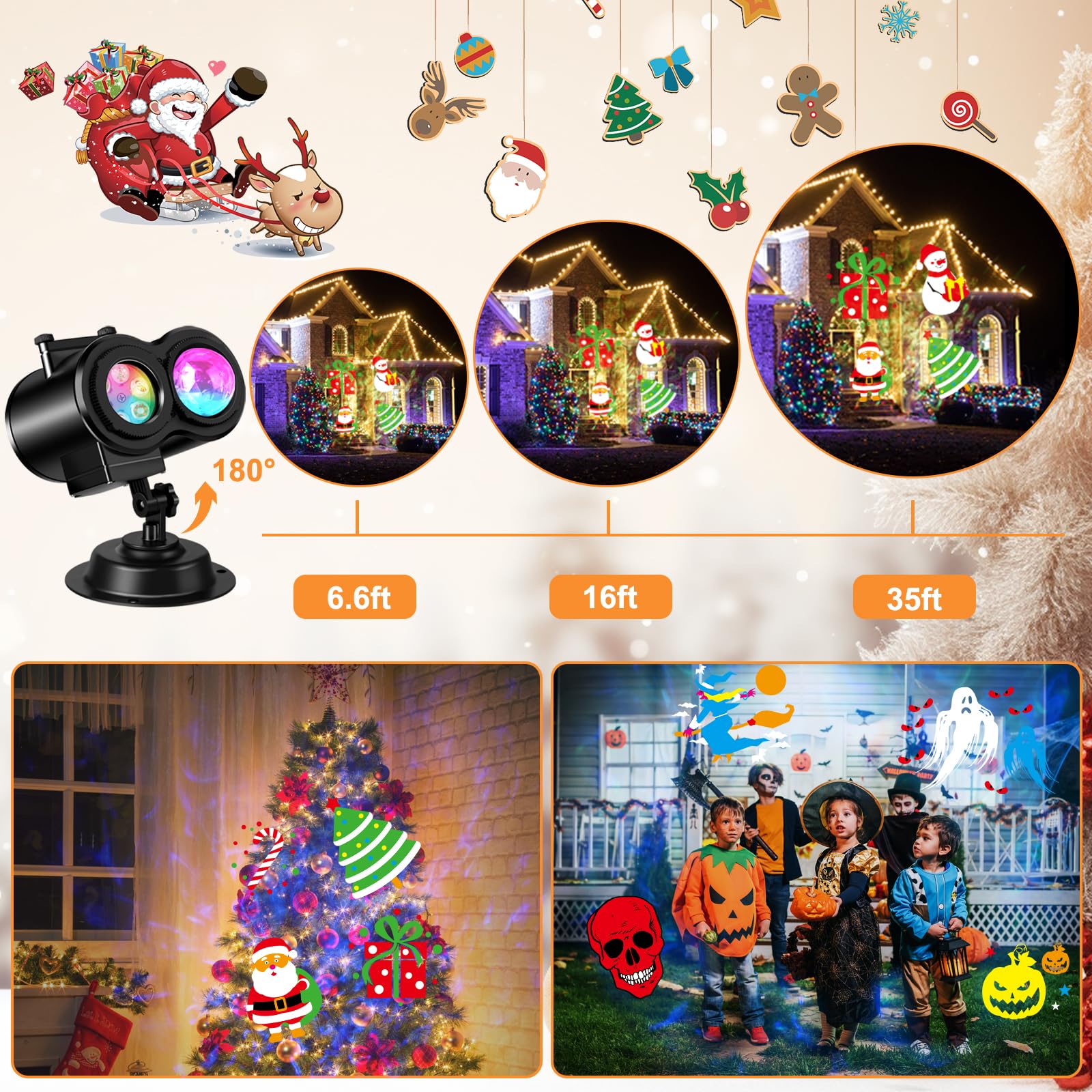 LED Projektor Weihnachten,Halloween Projektor outdoor mit 24 Dias und Ocean Wave Effect,Weihnachtsdeko Aussen IP44 wasserdicht Christmas Lichter für Weihnachten,Halloween,Geschenk
