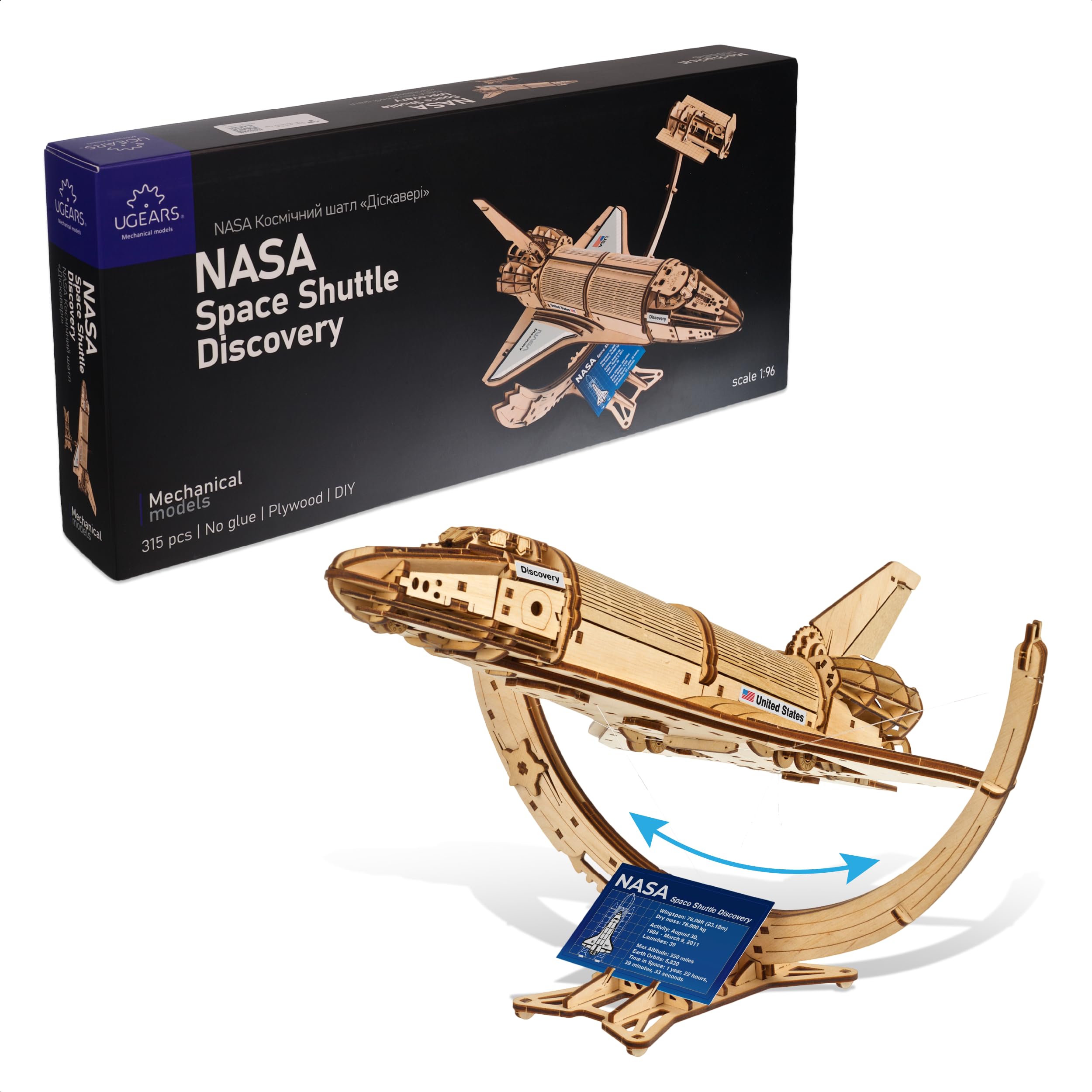 UGEARS NASA Space Shuttle Discovery Model Kit for Adults - 3D