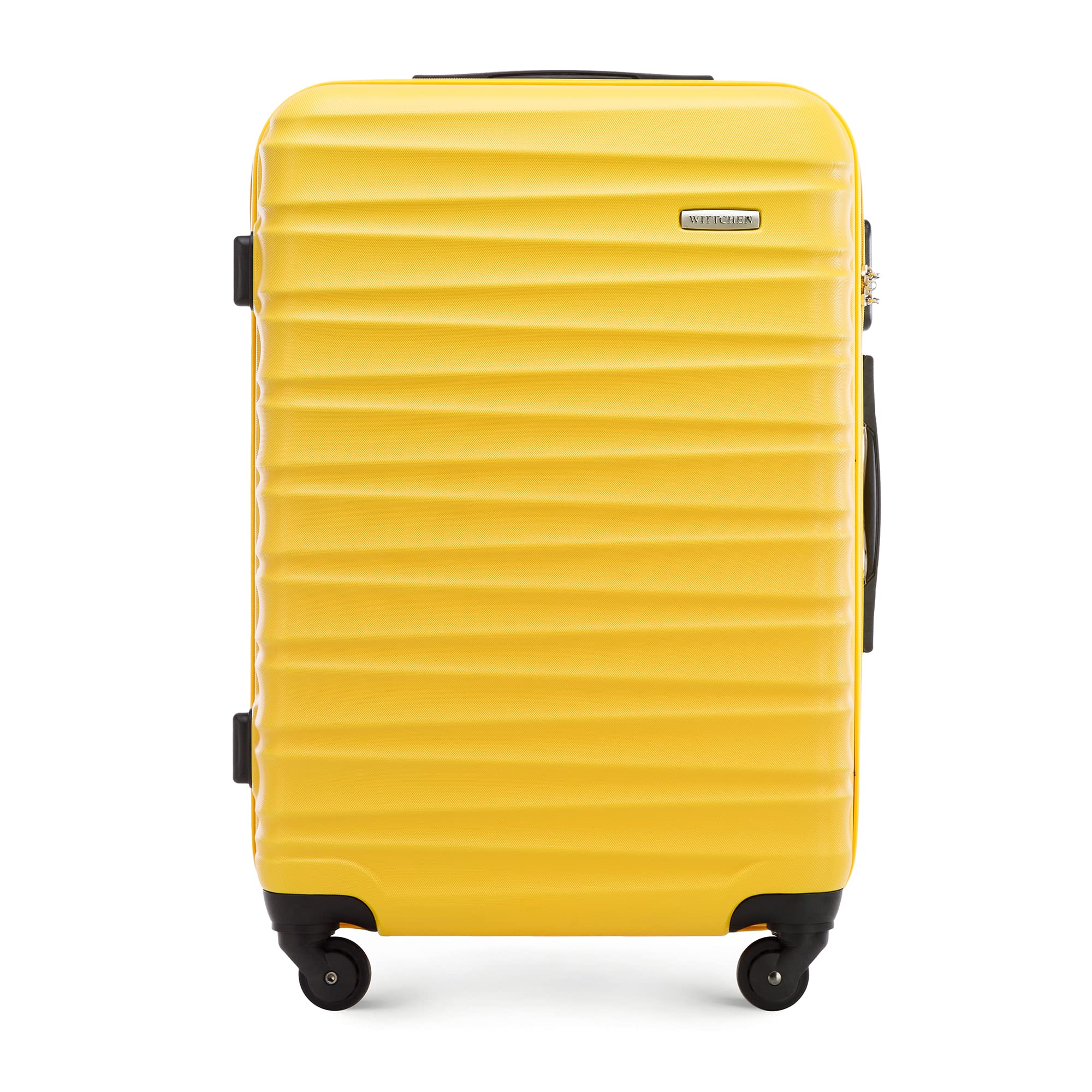 WITTCHEN Reisekoffer Rollkoffer Trolley Mittlerer Koffer Reisekoffer Hartschale aus ABS Mittelgroßkoffer mit 4 Spinner-Rollen Zahlenschloss Groove Line Größe M gelb Lufthansa/Eurowings/Ryanair