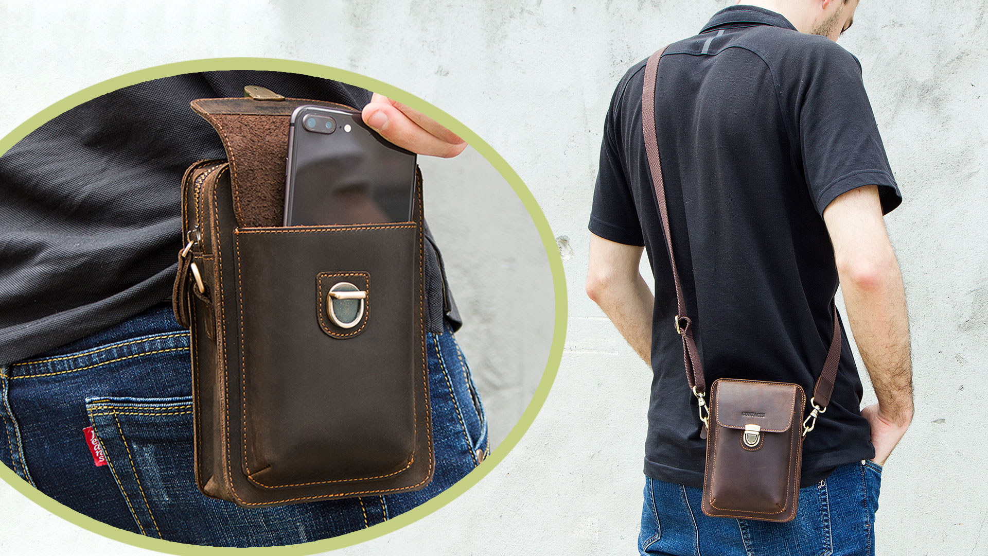 Contacts Men Waist Pack Small Shoulder Bag Pouch Purse Genuine