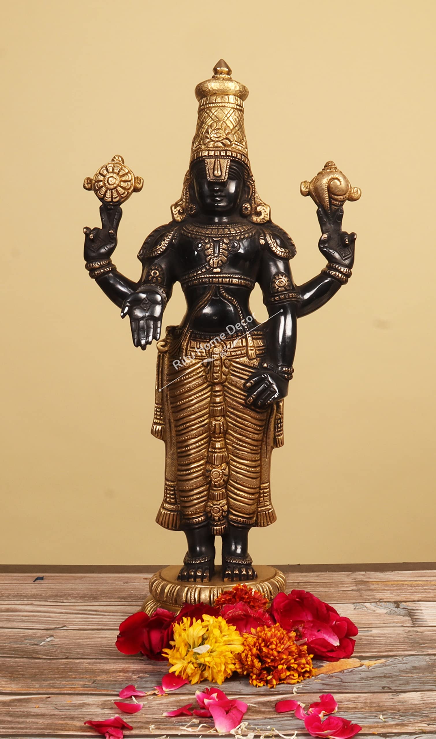 Brass Tirupati Balaji Statue - Vishnu Idol - Vanketash Figurine - Govinda Sculpture - Srinivasa Deity - Big Venkata Figure - Venkateswara