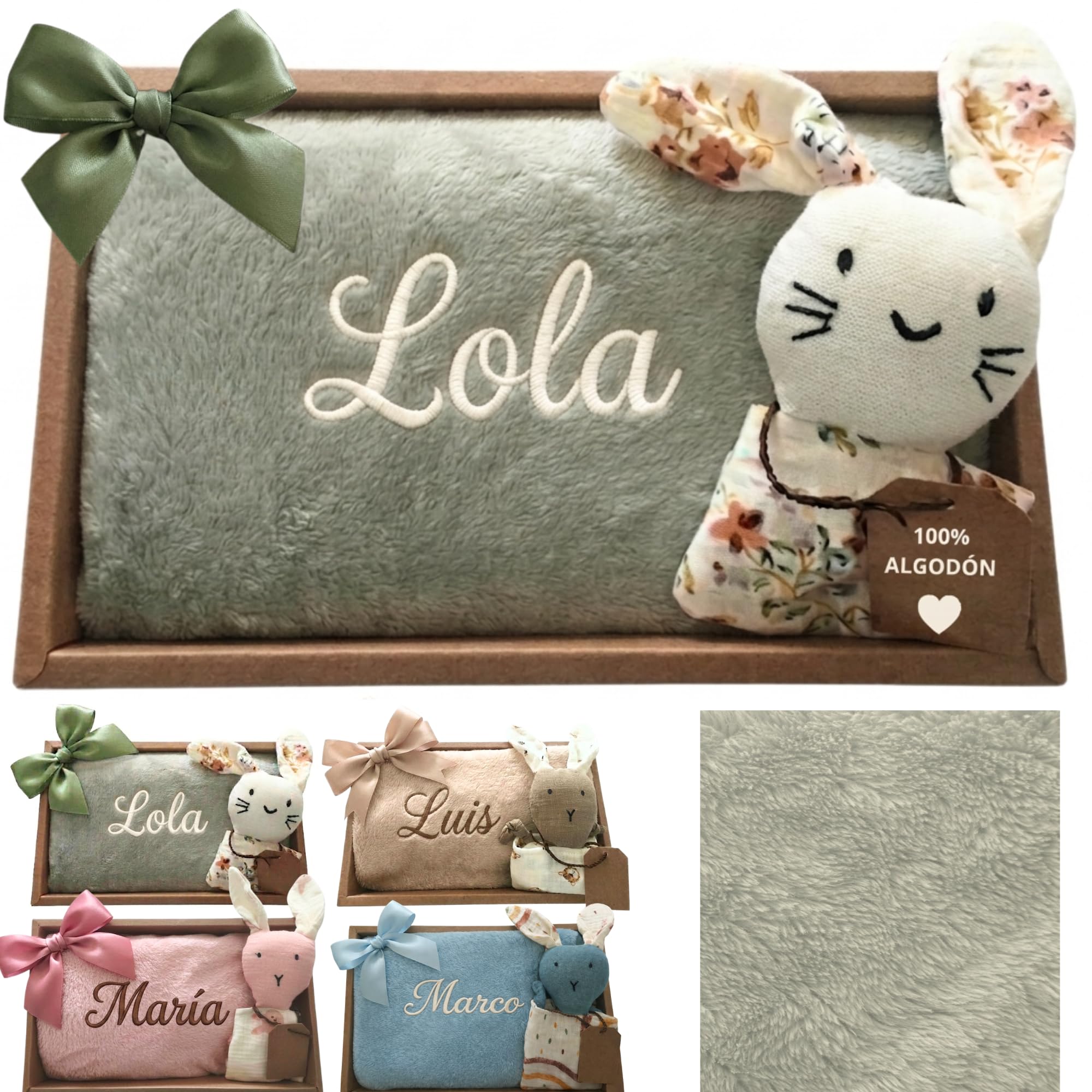 Dalvitas Manta Bebé Personalizada Nombre Bordado + Dou-Dou 100% Algodón - Fina y Ligera para Verano. Regalo Recién Nacido Niño Niña - Manta Suave y Peluche - Regalo Padres y Mamás Primerizas (Rosa) — view 10