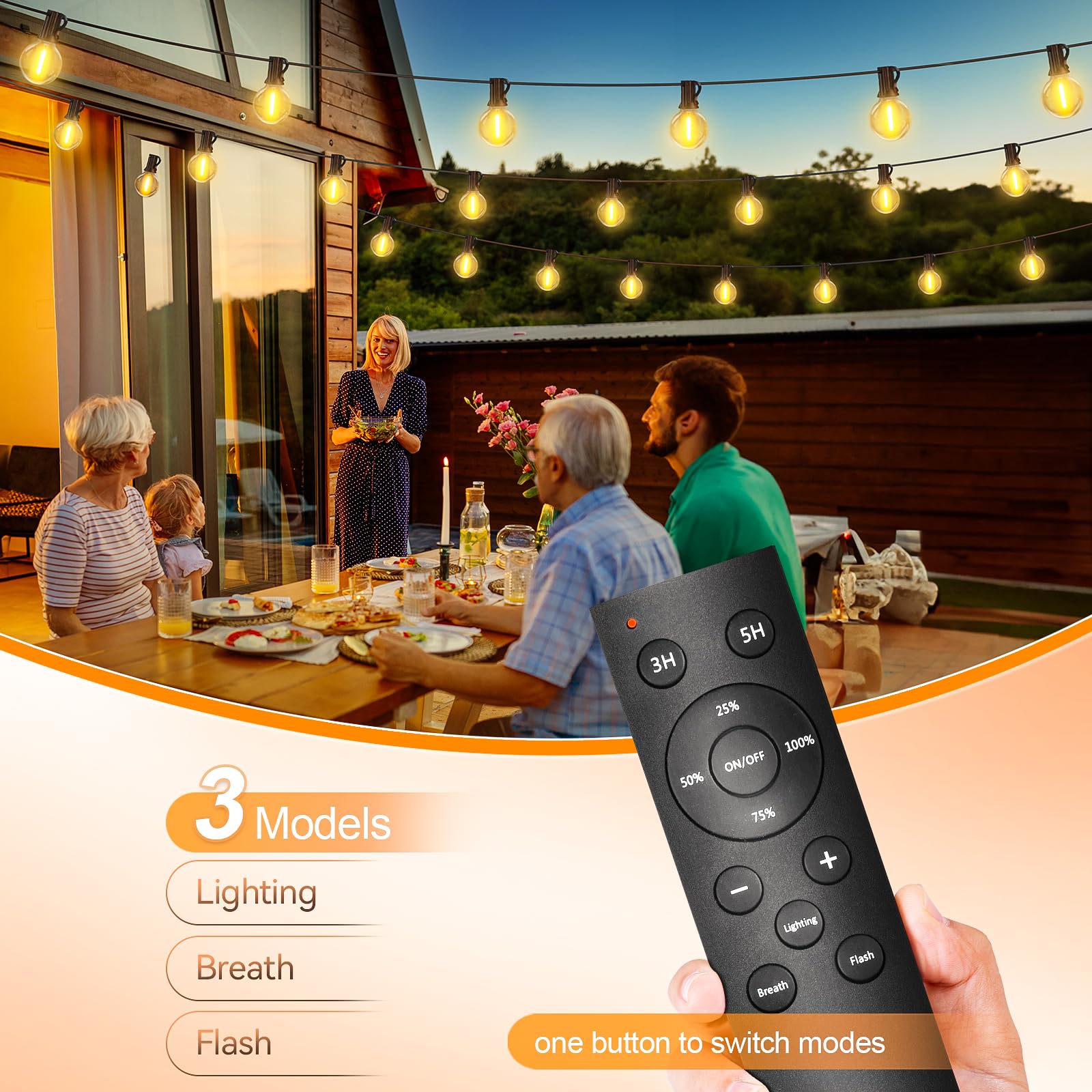 Catena Luminosa Esterno Luci Giardino - 60M G40 Led 60+2 Lampadine Esterno Filo Luce Calda Impermeabili con Telecomando Luci Per Gazebo da Esterno Decorative Campeggio Matrimonio per Balcone Terrazzo