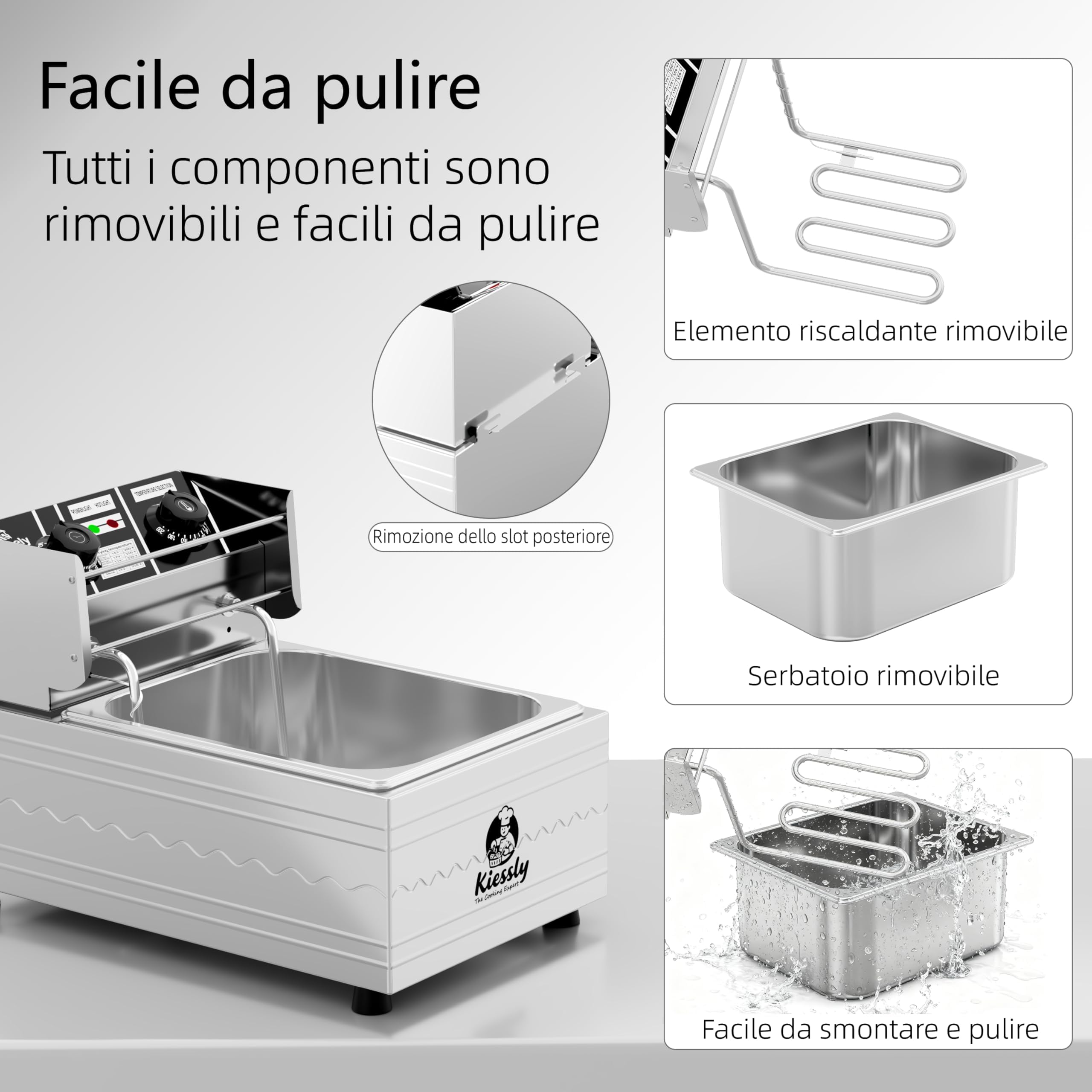 Friggitrice elettrica da 20 litri, friggitrice commerciale da 3500W con cestelli, friggitrice a doppia vasca in acciaio inossidabile con controllo del tempo e della temperatura (Single Fryer 10L IO4)