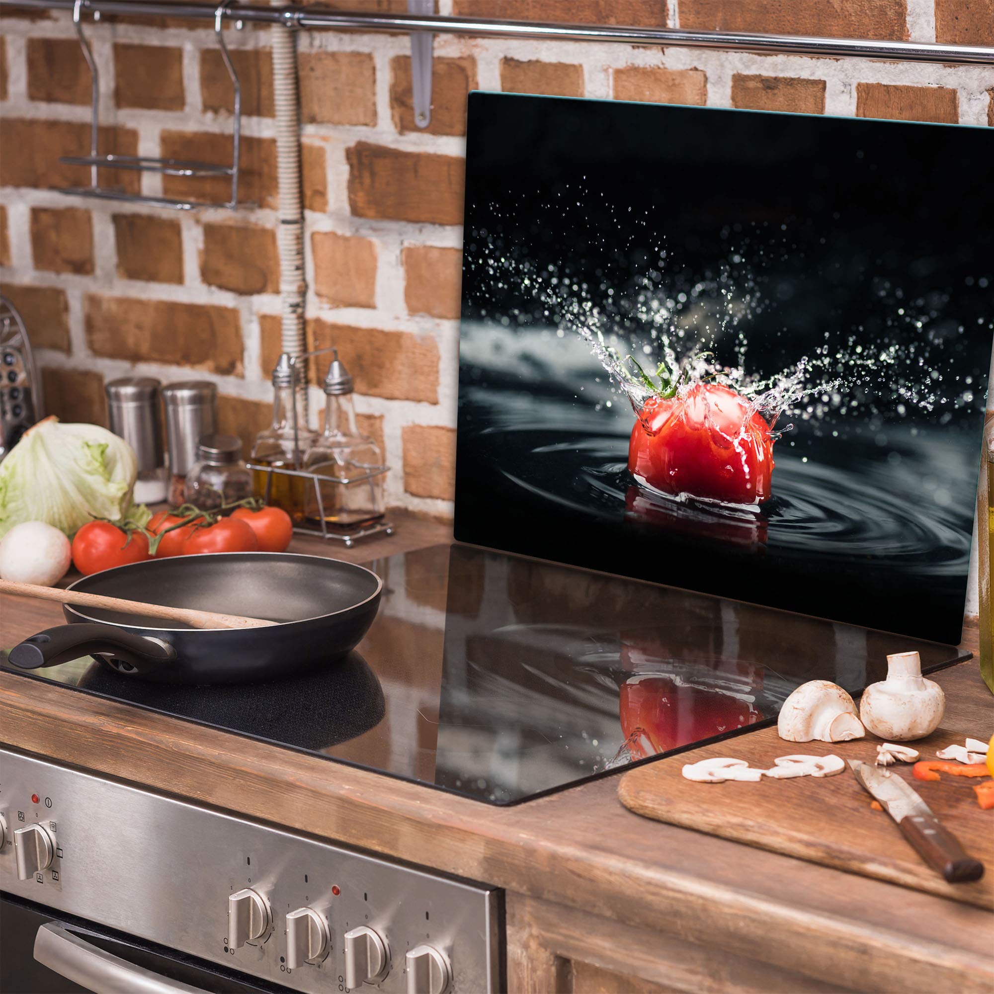 TMK | Placa protectora para vitrocerámica, 60 x 52 cm, de cristal, eléctrica, inducción, protección contra salpicaduras, placa de cristal, decoración para cortar tomate