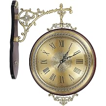 Double Sided Wall Clock, 12" Vintage Quartz Clock, Railway Station Wall Decor, 360 Degree Rotatable Silent Non-Ticking Antique Round Clock for Wall Decoration