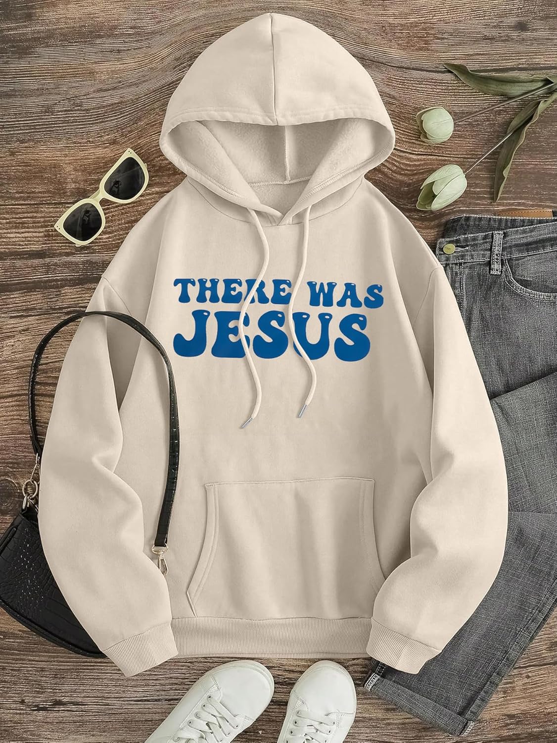 ALLTB There Was Jesus Hoodie Women Christian Sweatshirt Religious Faith Sayings Sweater Bible Verse Pullover Tops - Image 3