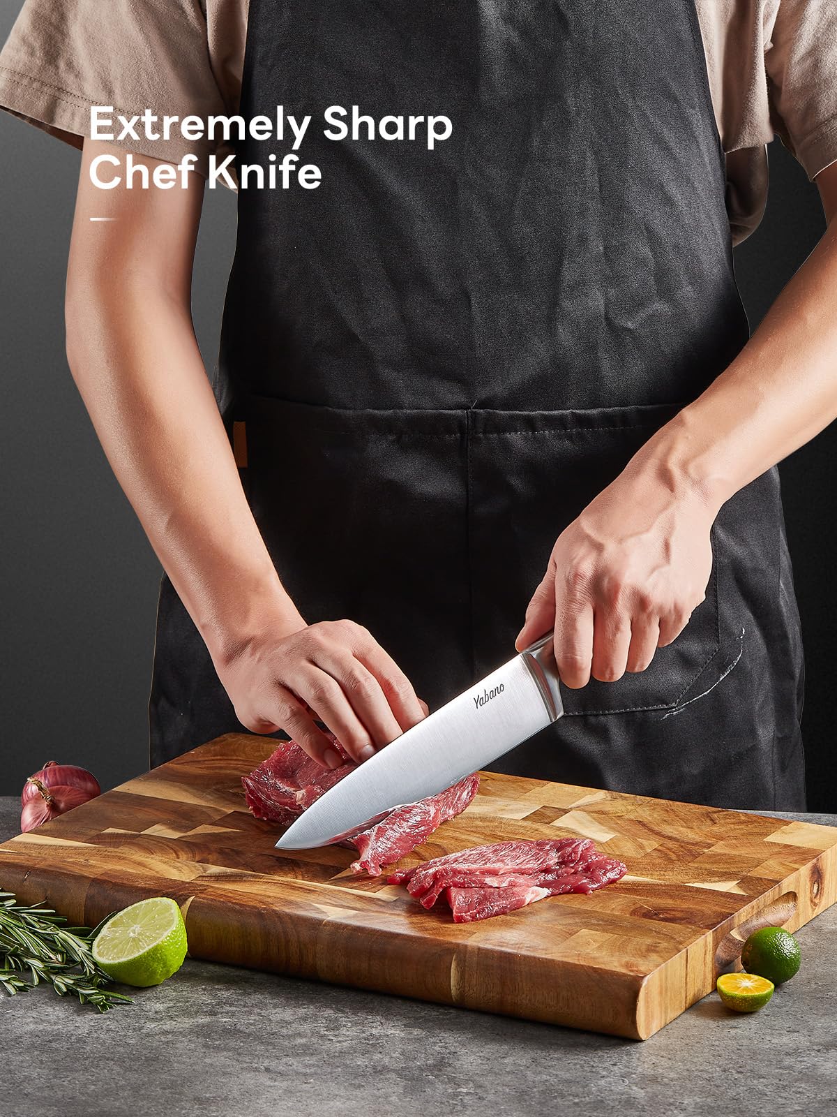 Yabano Couteaux de Cuisine, 7 pièces Bloc de Couteaux en Acier Inoxydable Allemand avec Aiguiseur Intégré, Ensemble de Couteaux avec Ciseaux et Bloc, Couteaux Professionnels pour la C