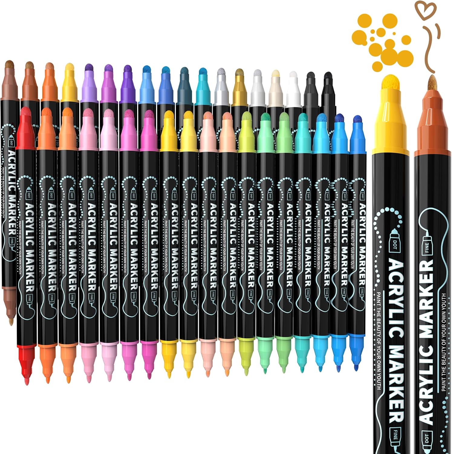 nauets 120 Colors Waterproof Dual Tip Acrylic Paint Pens, Dot & Fine Tip Premium Coloring Drawing Markers Set for Wood, Rock, Canvas, Glass, Ceramic Surfaces and DIY Crafts Making Art Supplies