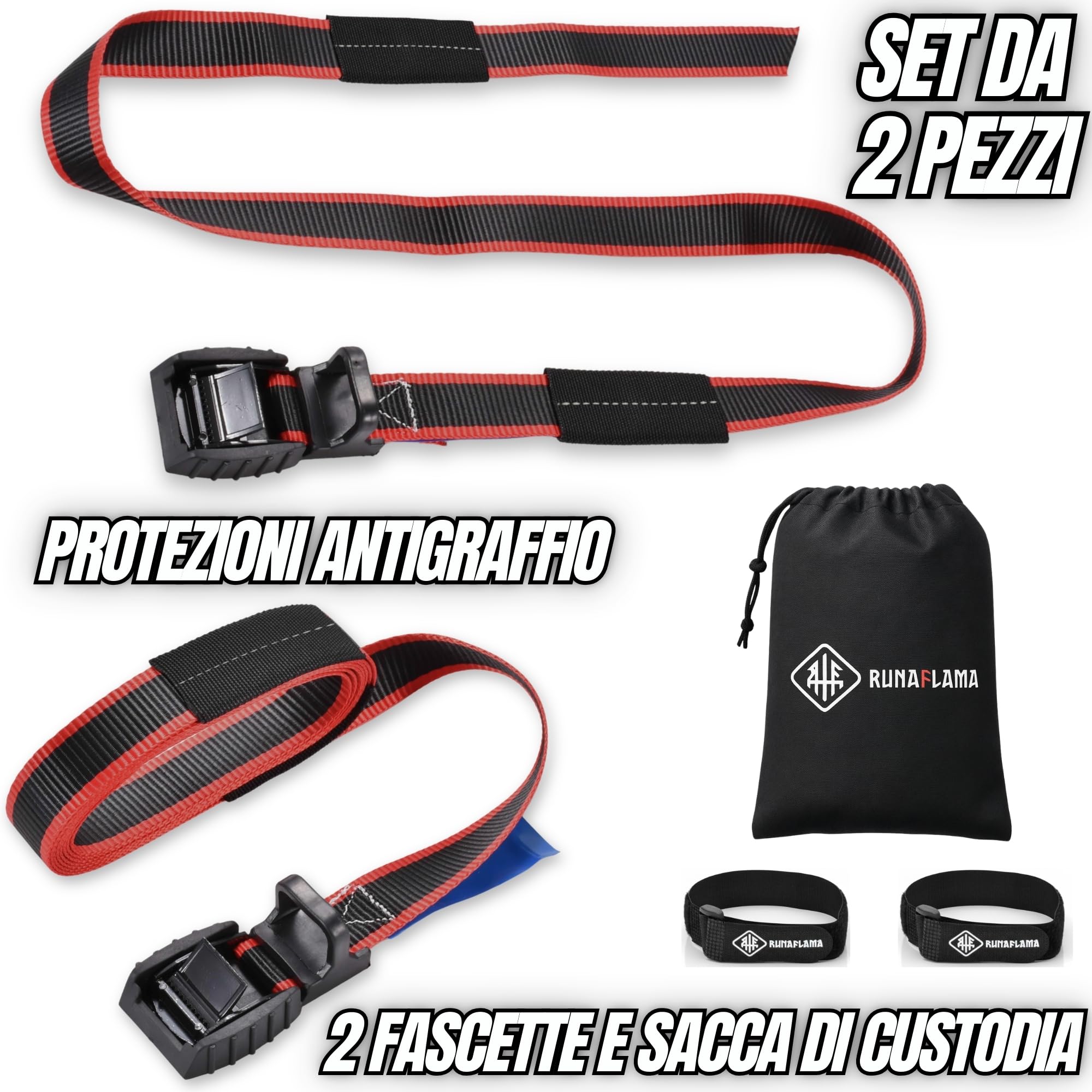Cinghie di Fissaggio Lunghe per Portapacchi, Box Tetto Auto e Portabici, Surf, Paddle Surf e Kayak, Trasporto Moto e Carichi, 500 kg per Cinghia, Protezione antigraffio, 2 Pezzi 4,5 m Nero - 3