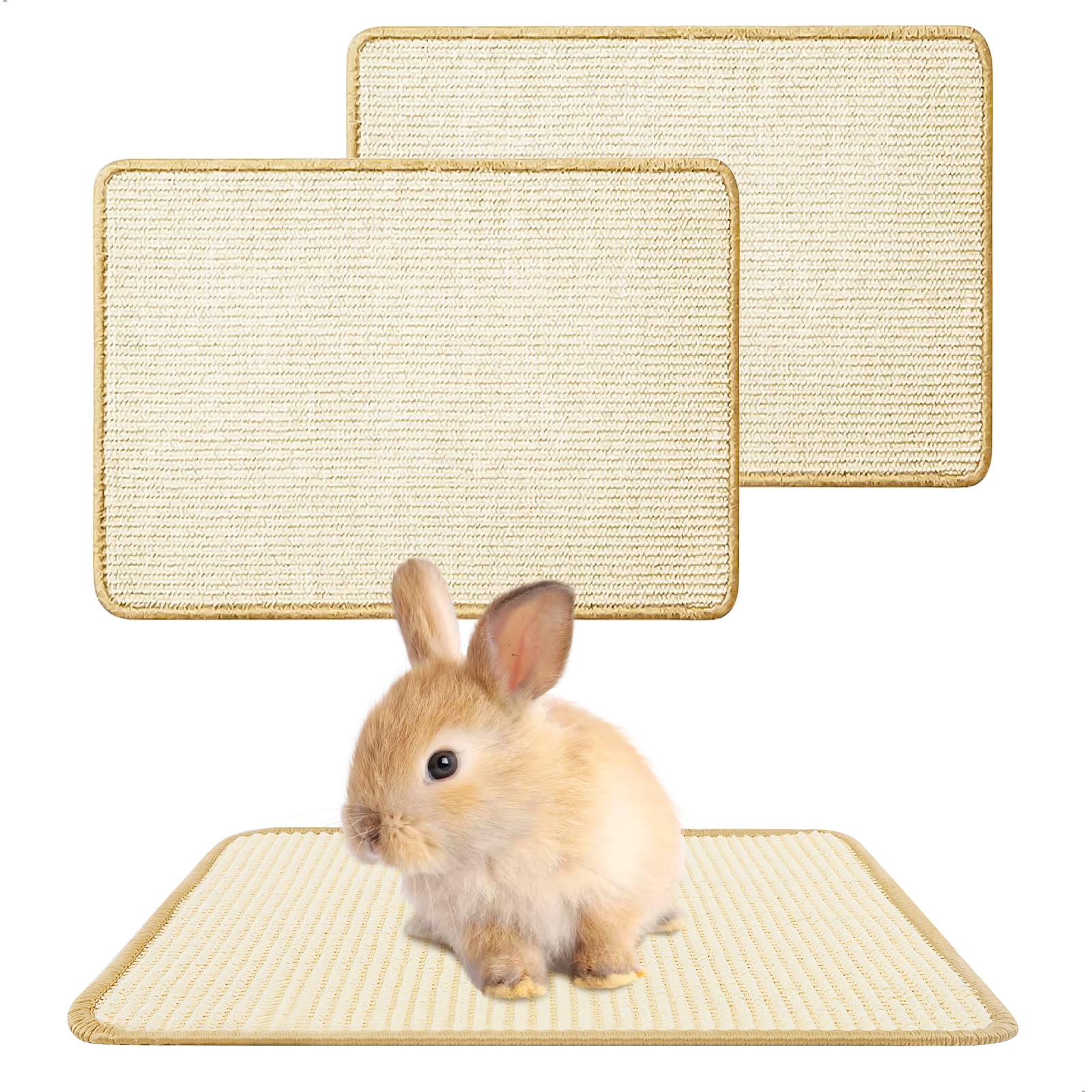 Lot de 2 Tapis Lapin, Tapis Sisal de Soin des Griffes et des Dents pour Cages Lapin Tapis en Sisal Planches à Gratter, Lapins Accessoires pour Rongeurs Protège Les Canapés de Literie pour Mordre