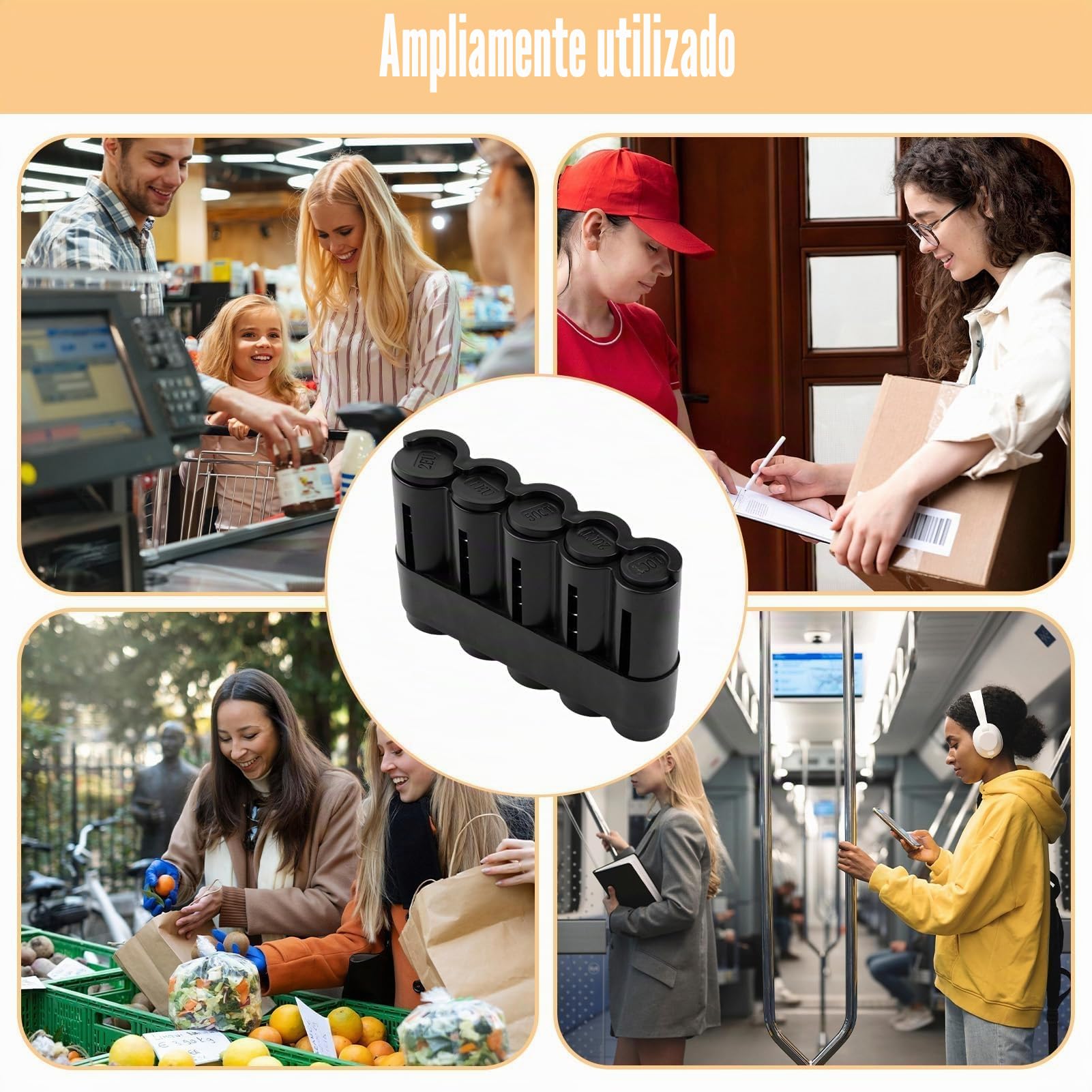 Clasificador Monedas, Portamonedas con 5 Compartimentos para Monedas de 2€, 1€, 50c, 20c y 10c, Diseño de Plástico Negro