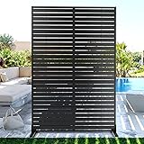 FENCY Metal Privacy Screen with Stand 72' H×44' W Outdoor Freestanding Privacy Panels, Outdoor Privacy Screen for Deck Patio Balcony(Black-Louvered) 72' H×44' W Black-Louvered