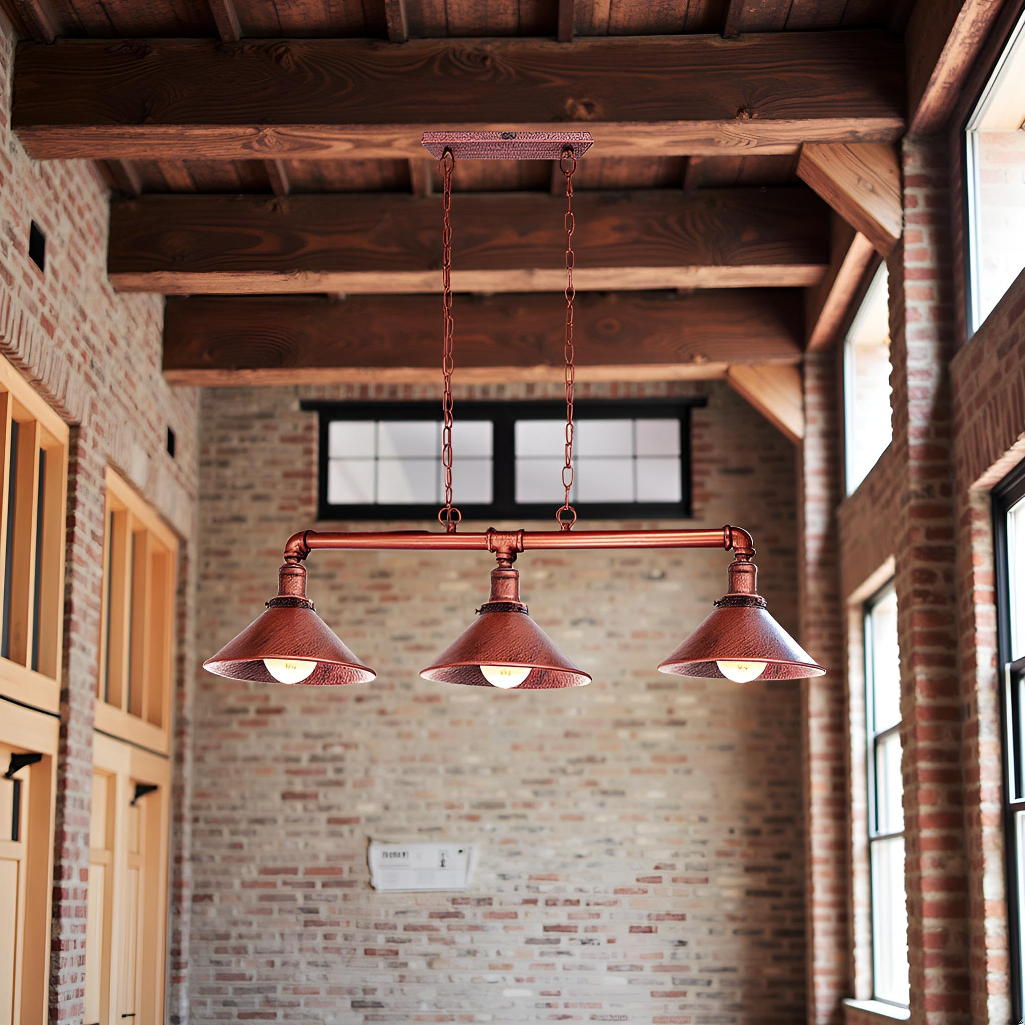 LEDSone Barra luminosa a 3 vie in stile vintage vintage stile steampunk con paralume lampada a sospensione lampada da soffitto in metallo (Rustic Red)