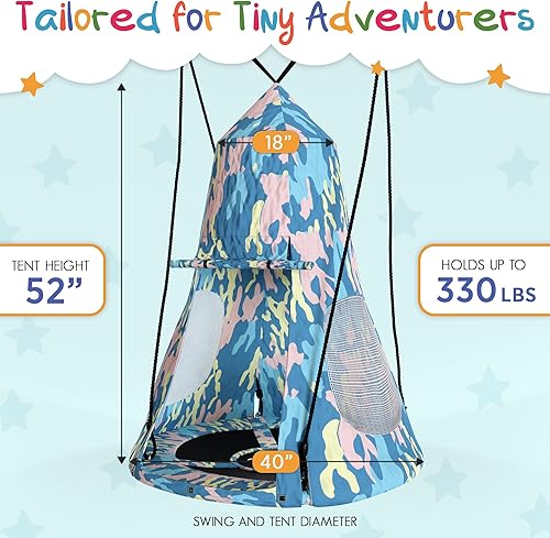 Miniatura 5 de ActiveAllStarz Columpio de platillo para tienda de campaña colgante, columpio flotante desmontable con patrón de camuflaje, juegos de columpio de
