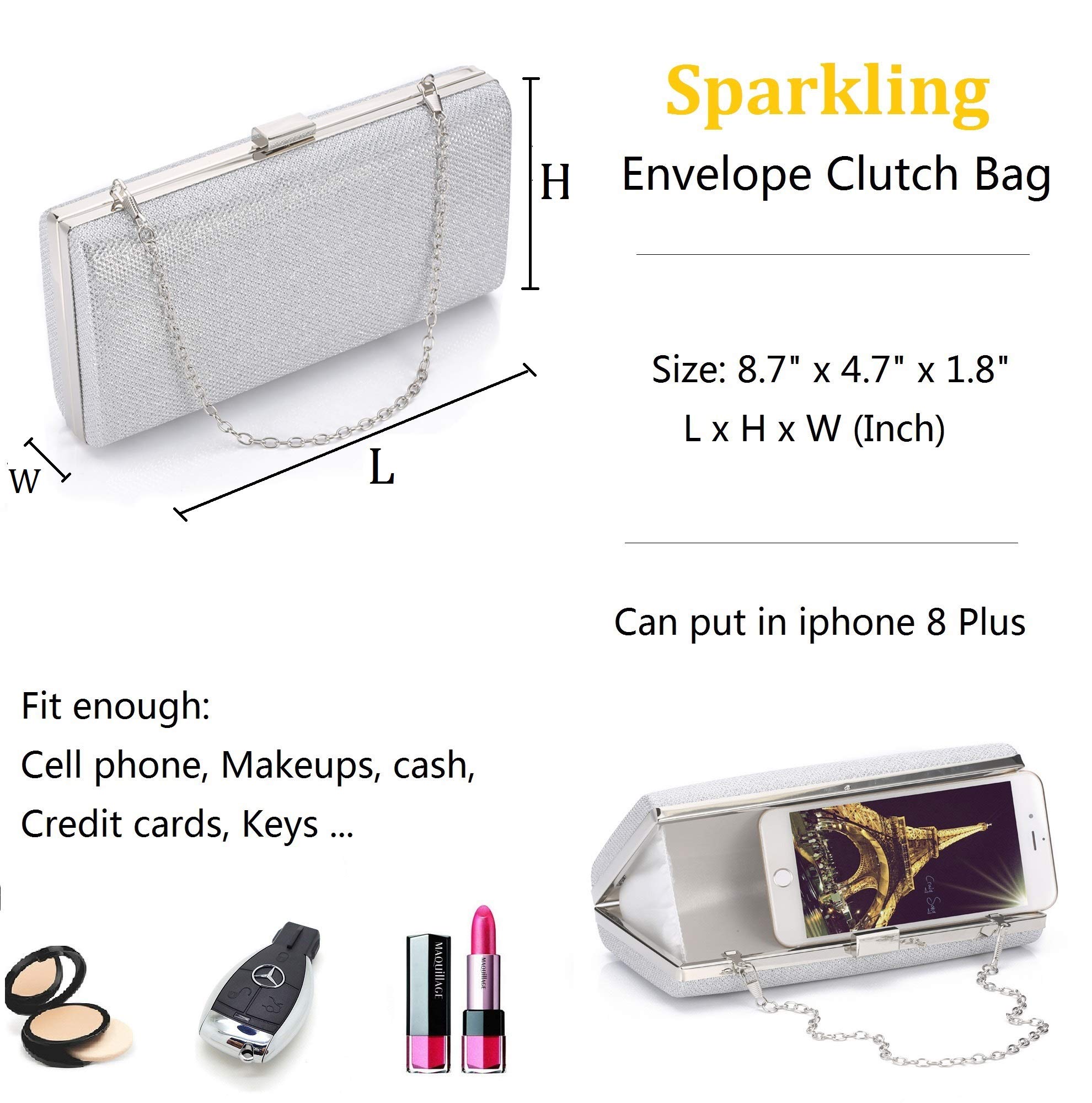 Womens Vintage Bag Envelope Clutch Silver Evening Handbag For Cocktail/Wedding/Party (Silver)