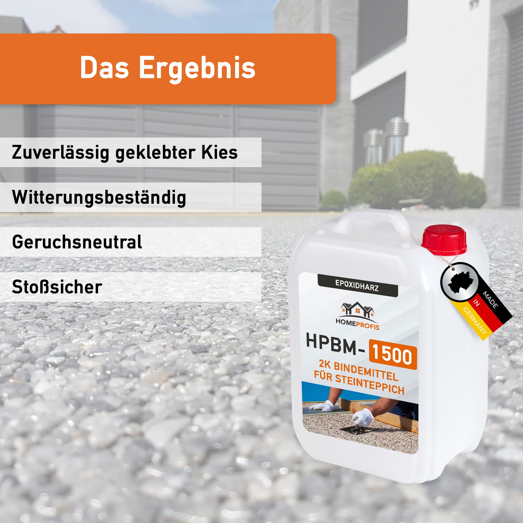 Home Profis® HPBM-1500 2K Epoxidharz Bindemittel für Steinteppich Innen & Außen (0,6kg) – Transparent, geruchsarm, ausreichend für 10kg Marmorkies