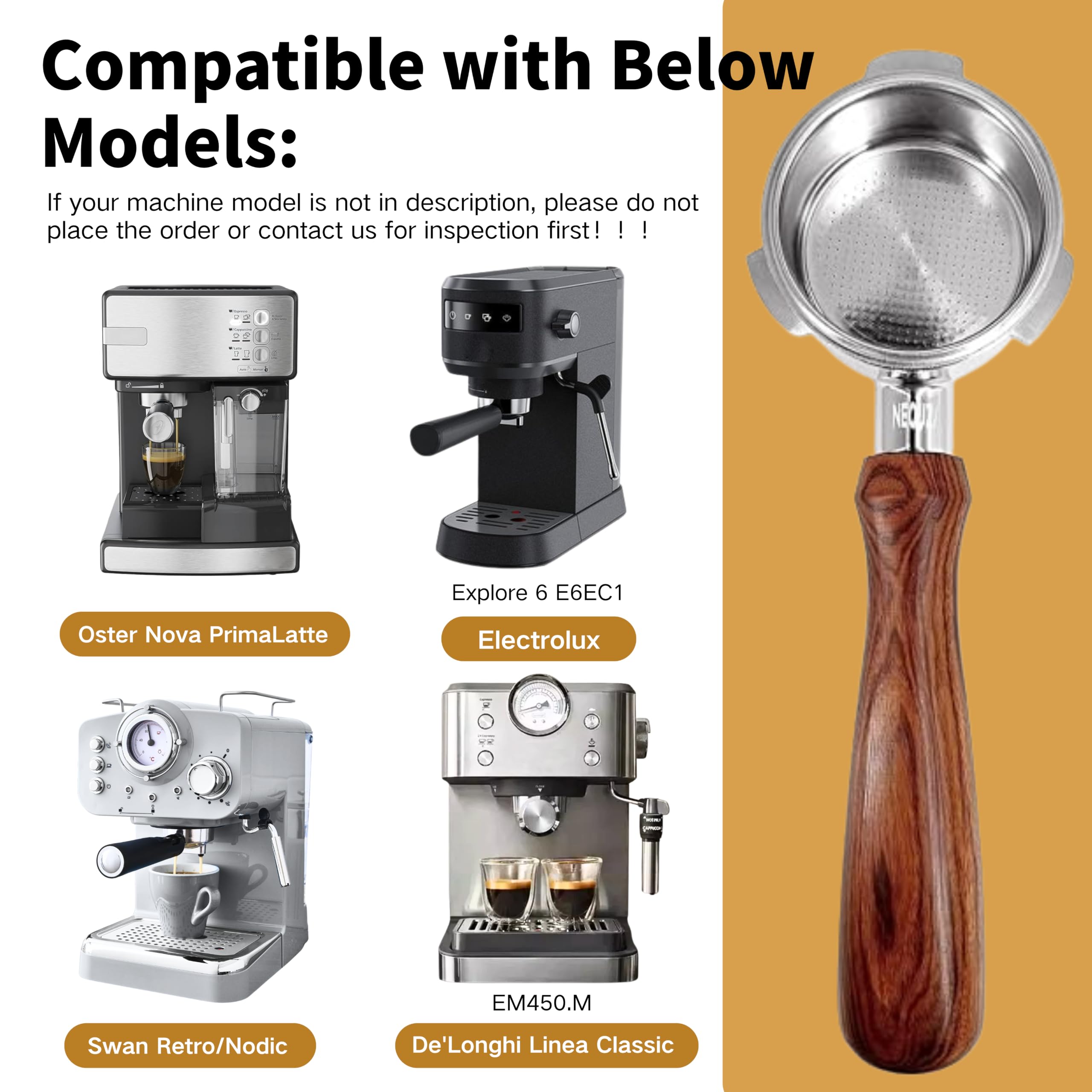 NEOUZA 51mm Bottomless Portafilter Compatible with Swan,Oster Nova PrimaLatte Coffee Machines(Double Spout)