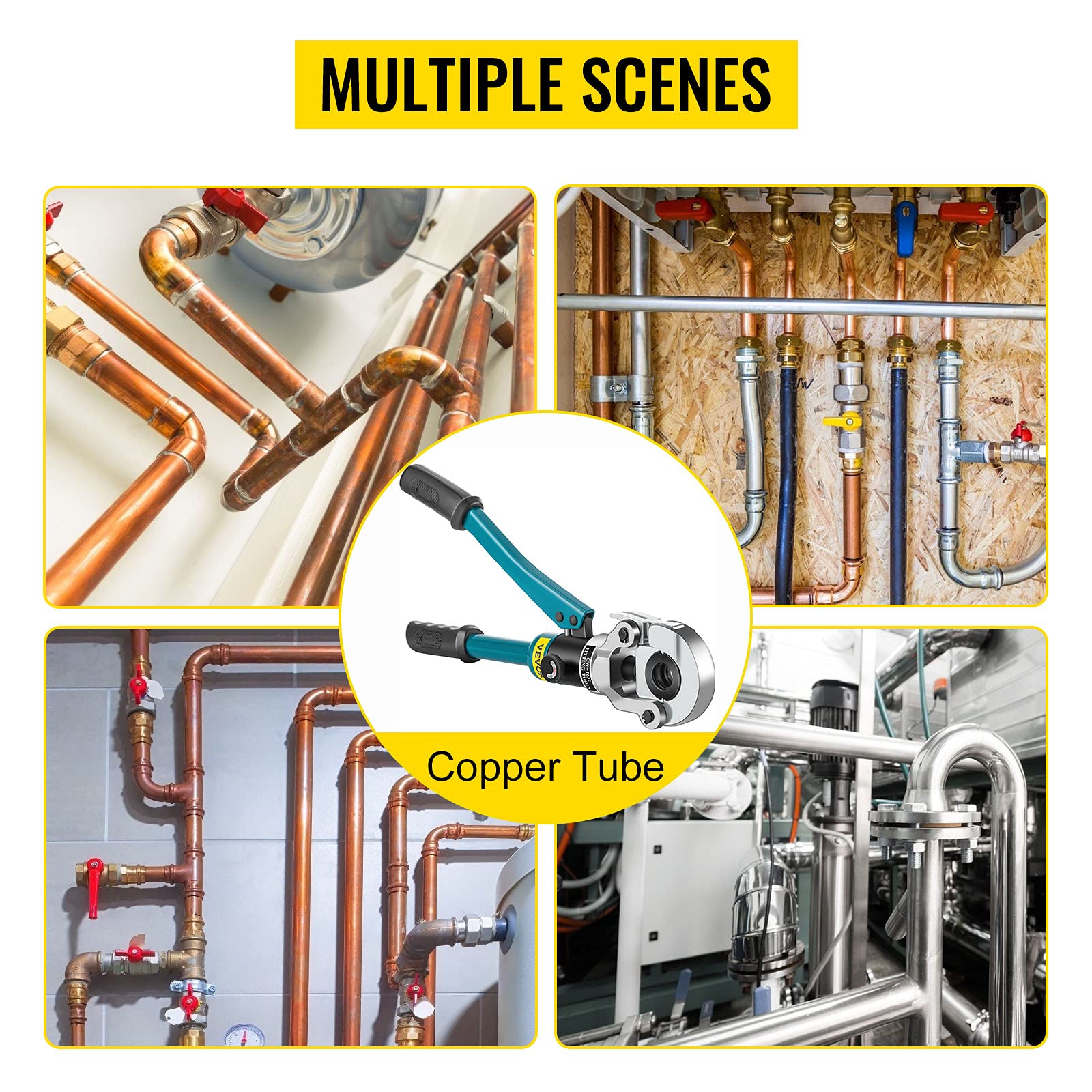 VEVOR Hydraulic Pipe Crimping Tool, Copper Crimping Pliers with Jaws 1/2"(12.7mm), 3/4"(19.05mm