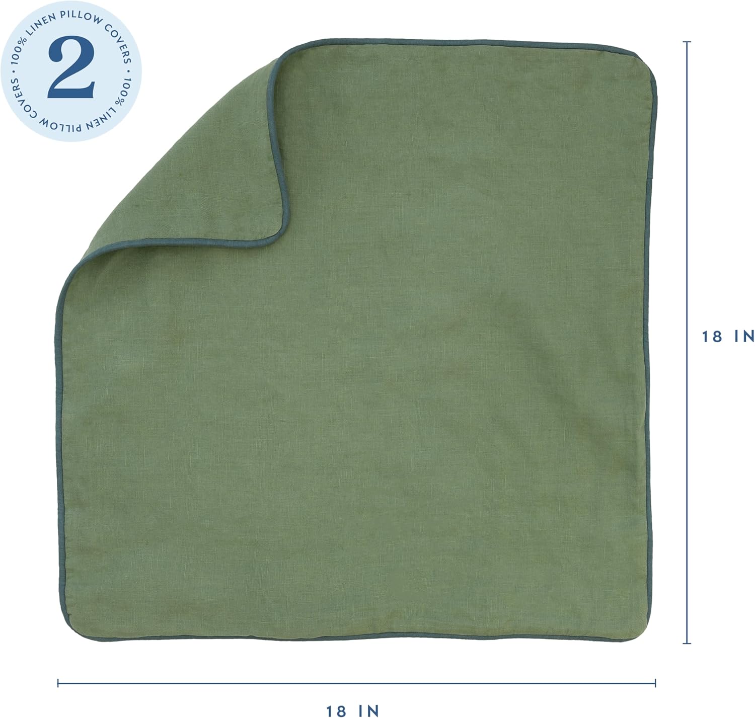 ELYN Linen Pillow Covers, Set of 2, Ultra Soft, Decorative Throw Pillow Covers, 18x18 inches, Made with 100% European Flax Linen, Perfect for Any Home, Living Room or Bedroom Décor (Light Green/Teal)