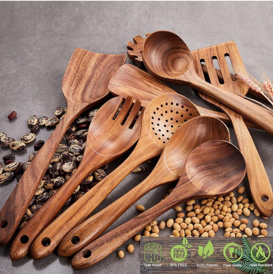 Espátula de madera de neem hecha a mano antiadherente para cocinar y servir, utensilios de cocina, cuchara de madera premium, cuchara de postre, juego de cucharas de mesa (paquete de 6)