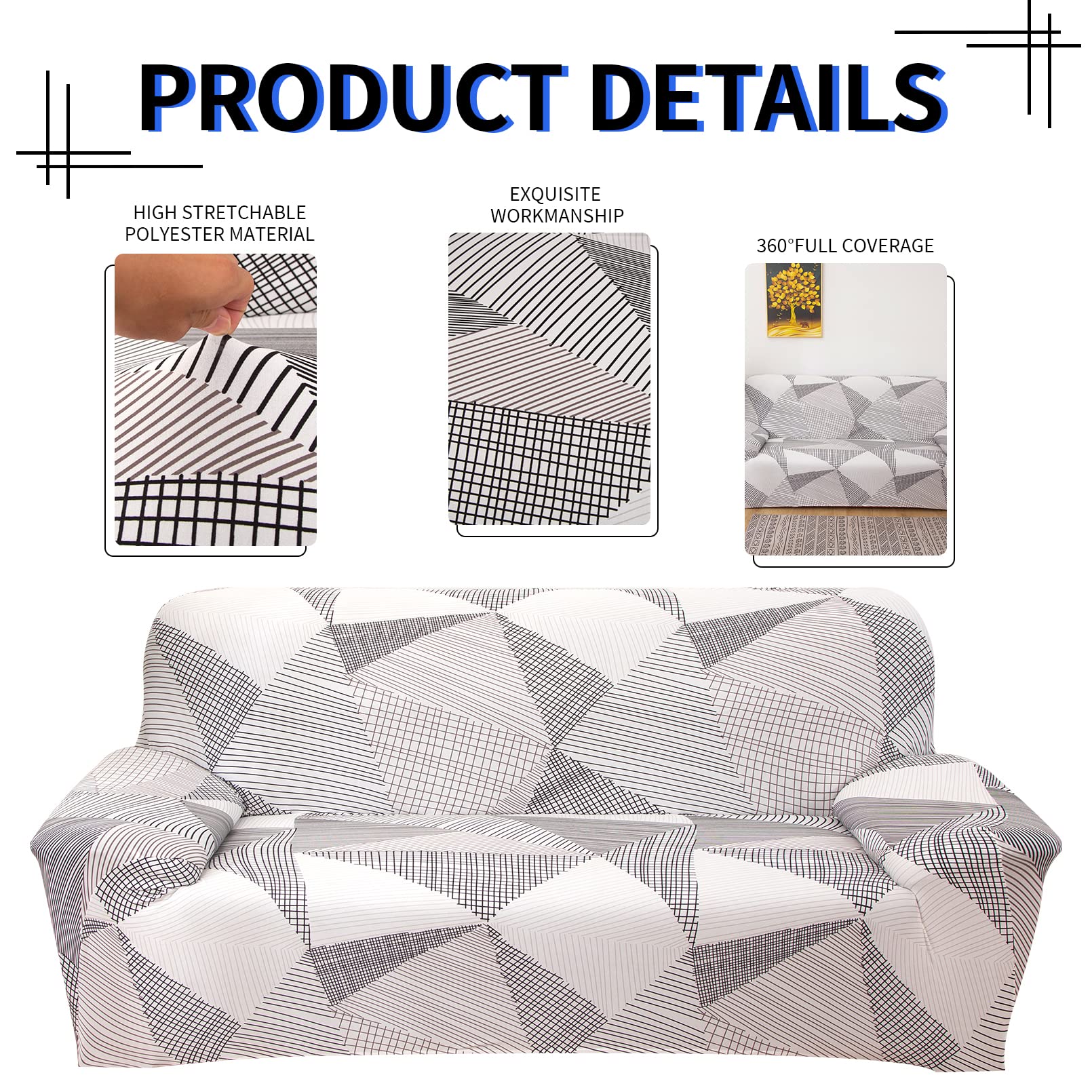 Lydevo Copridivano Elasticizzato 2 Posti Fodere Copri Divano con Braccioli con 2 Copricuscini Moderno Copridivano Fantasia Universale Antiscivolo Lavabile Divano Protector,Linee Intrecciate