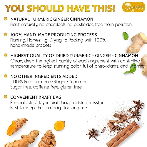Miniatura 3 de Té especial de cúrcuma jengibre y canela, 100% natural, mezcla hecha a mano de cúrcuma, jengibre y canela. Antiinflamatoria. Bolsas de té