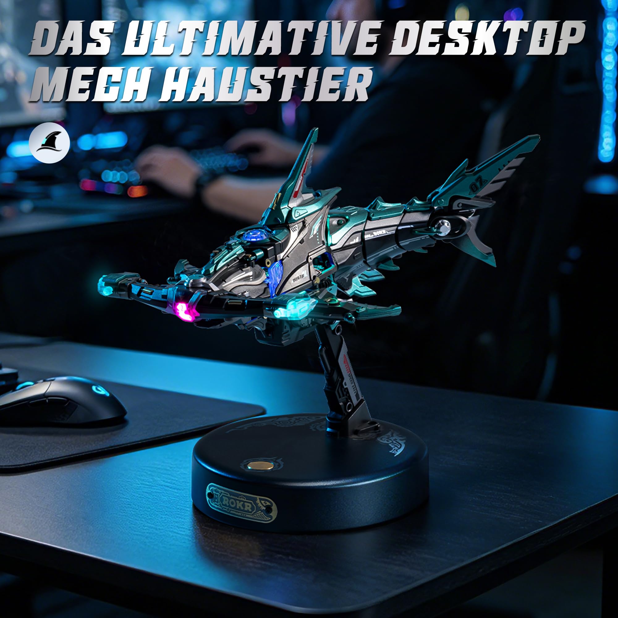 ROKR 3D Puzzle Hammerhai Mechanische Modellbau, Meerestiere 3D Puzzle Erwachsene Mit Bewegungs und LED Lichteffekt, Modellbausatz für Erwachsene (MI07)