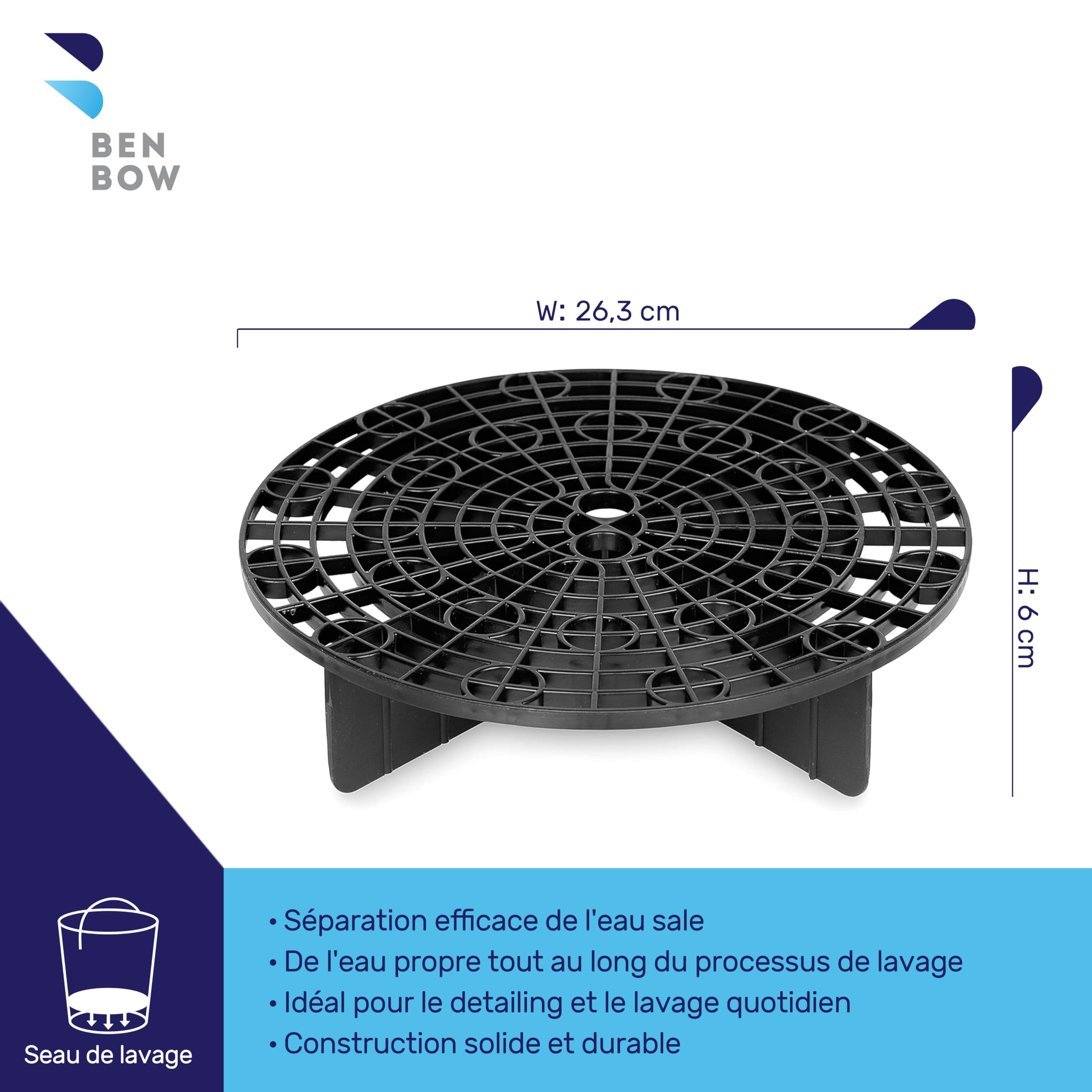 BenBow Seau de Lavage Transparent de 20 litres avec Grille de Lavage filtrante - idéal pour Le Lavage à la Main de la Voiture, Durable et Polyvalent