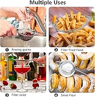 Vista 4 de 3Pcs Super Wire Extra Fine Mesh Strainer with Handle, Small Medium Large Size Sifter Metal Strainer Set, Stainless Steel Sieve Fine Mesh Strainers