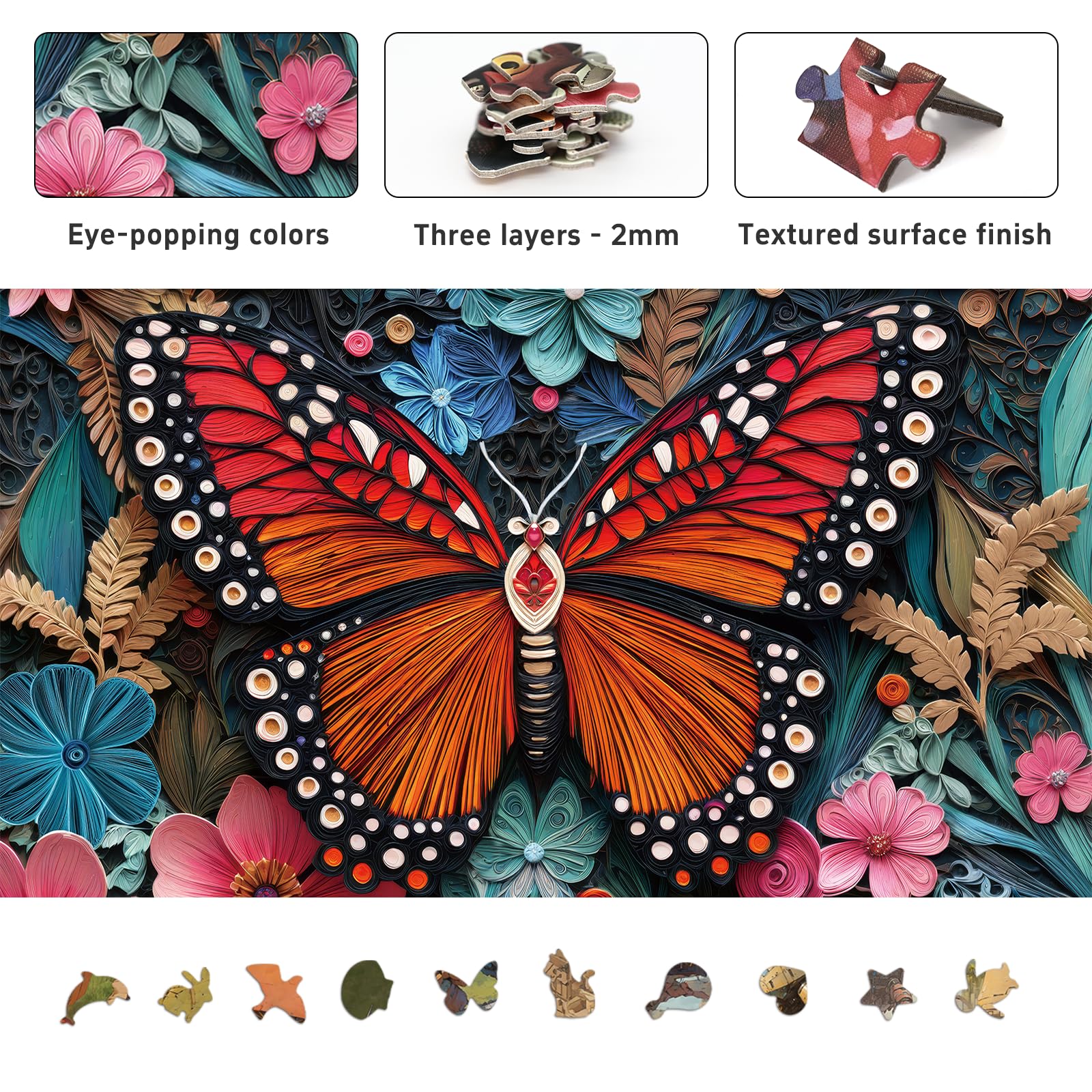 Puzzle a forma di farfalla da taglio di carta per adulti, 1000 pezzi, puzzle a forma di cervello impegnativo per notte di gioco, famiglia, amici, dimensioni del puzzle 26,6 x 19,2