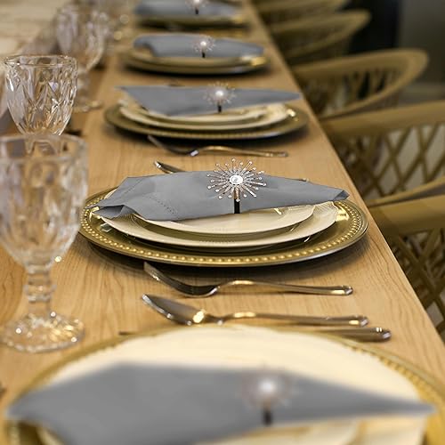 Miniatura 7 de Decozen Juego de 4 servilleteros dorados con diseño de perlas, festivo, decoración de mesa para vacaciones, bodas, cumpleaños, cocina, decoración