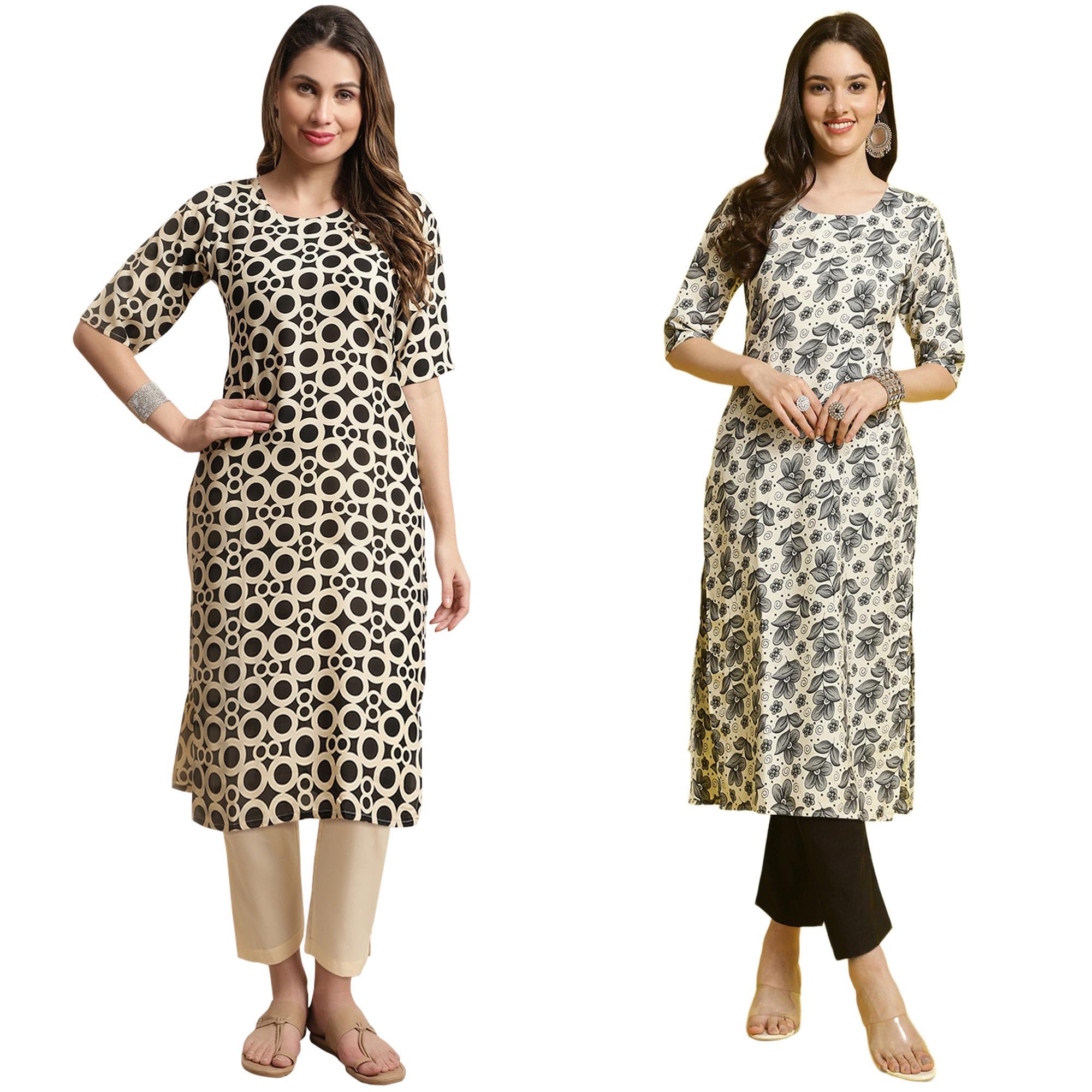Pinkmint Printed Round Neck Kurta Set For Women Ll Kurti & Pant Set For Women Ll Regular Fit Kurta Set (Pack Of 2)