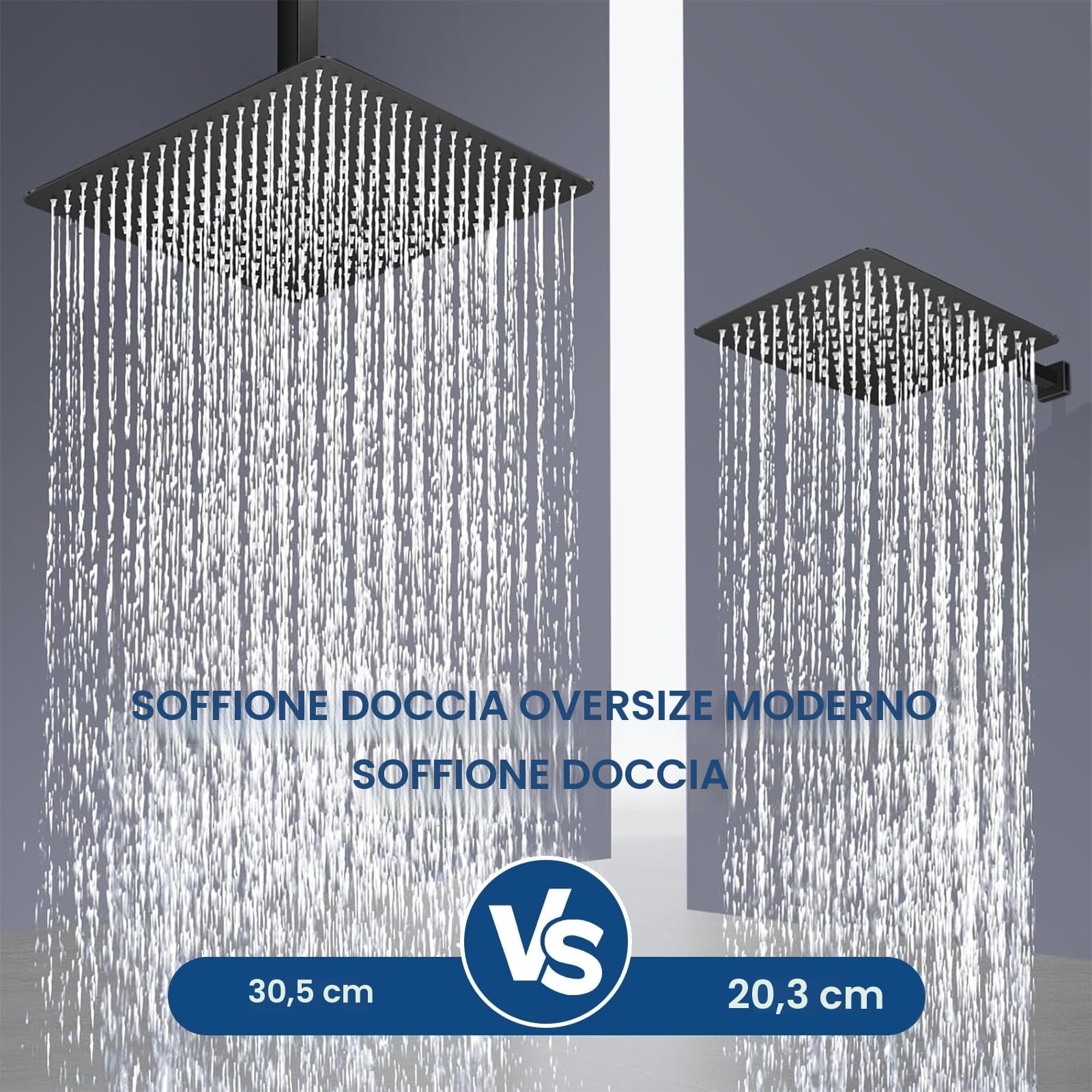 Soffione doccia a pioggia 12 pollici quadrato acciaio inox 304 30x30 cm finitura cromata spazzolata